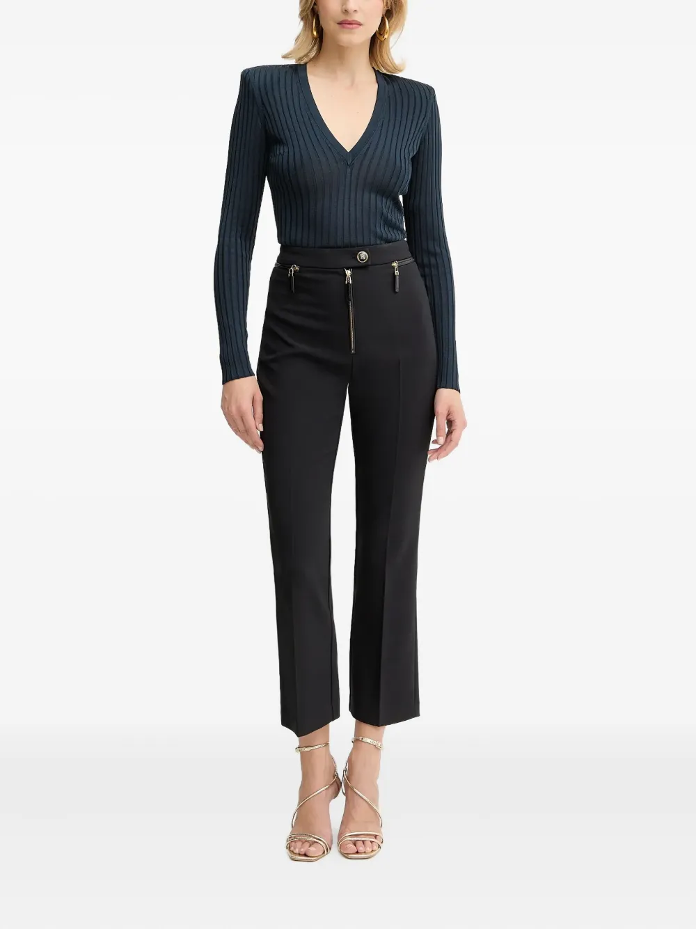 Elisabetta Franchi Geribbelde trui met V-hals Blauw