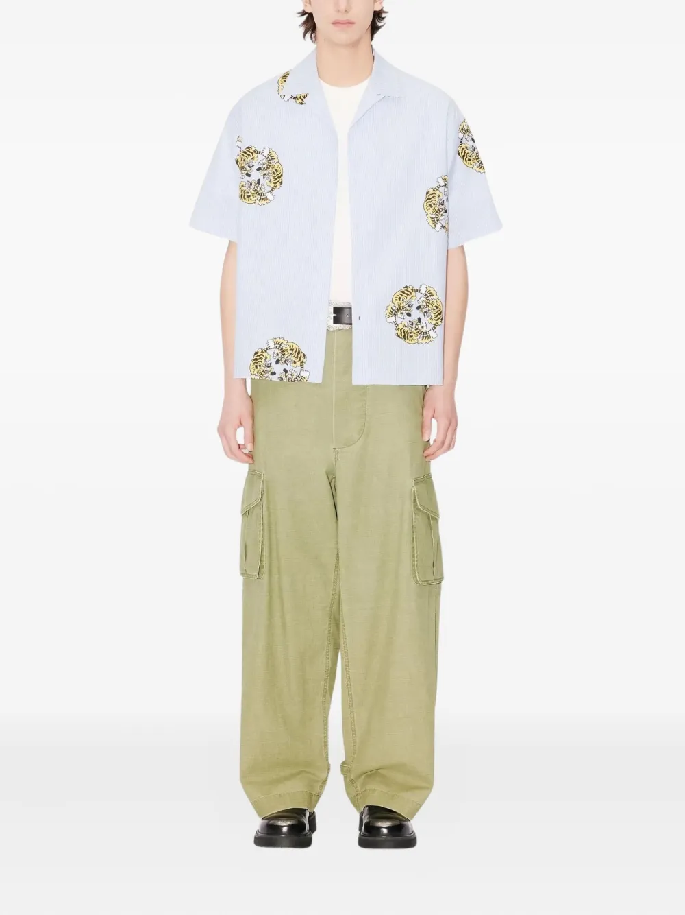 Kenzo tiger-print striped shirt - Blauw