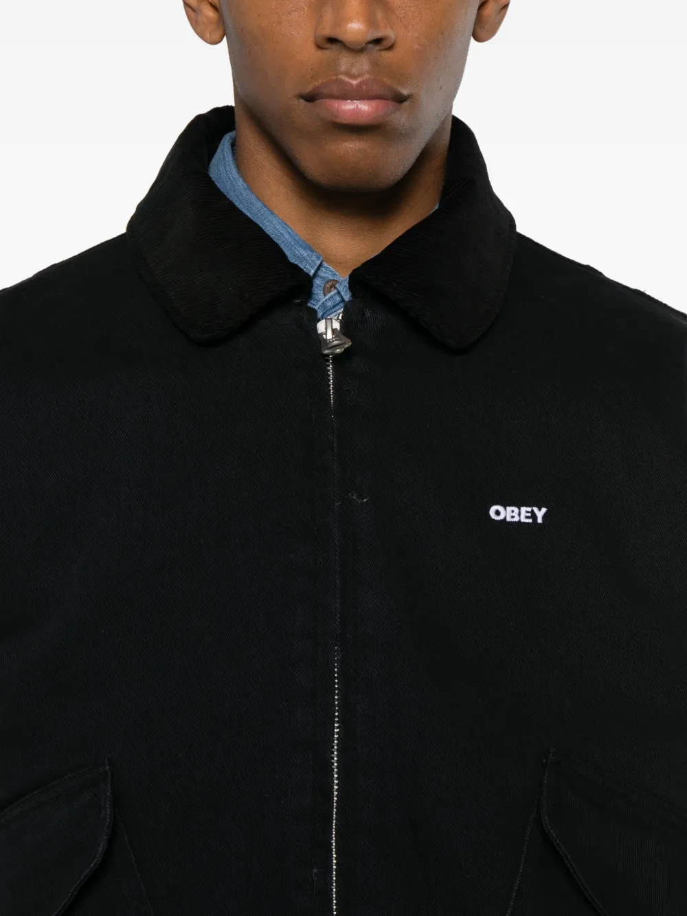 Obey Cwu Corduroy-collar Jacket In Black