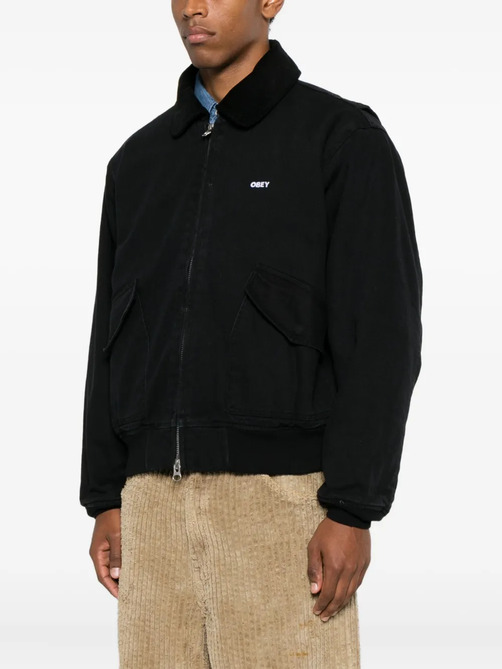 Obey Cwu Corduroy-collar Jacket In Black