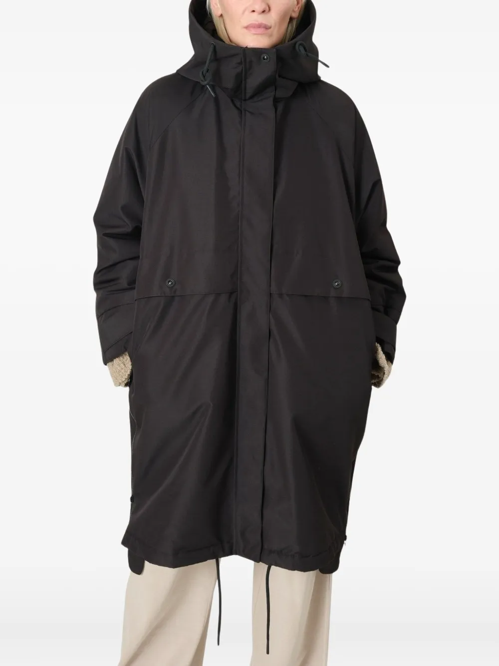 Embassy Of Bricks And Logs Hooded Drawstring Coat In Black