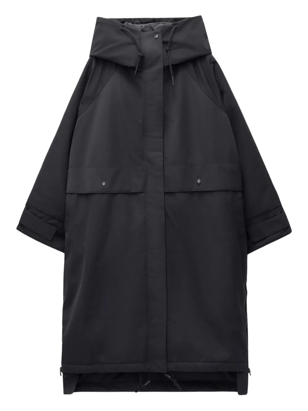 Embassy Of Bricks And Logs Hooded Drawstring Coat In Black