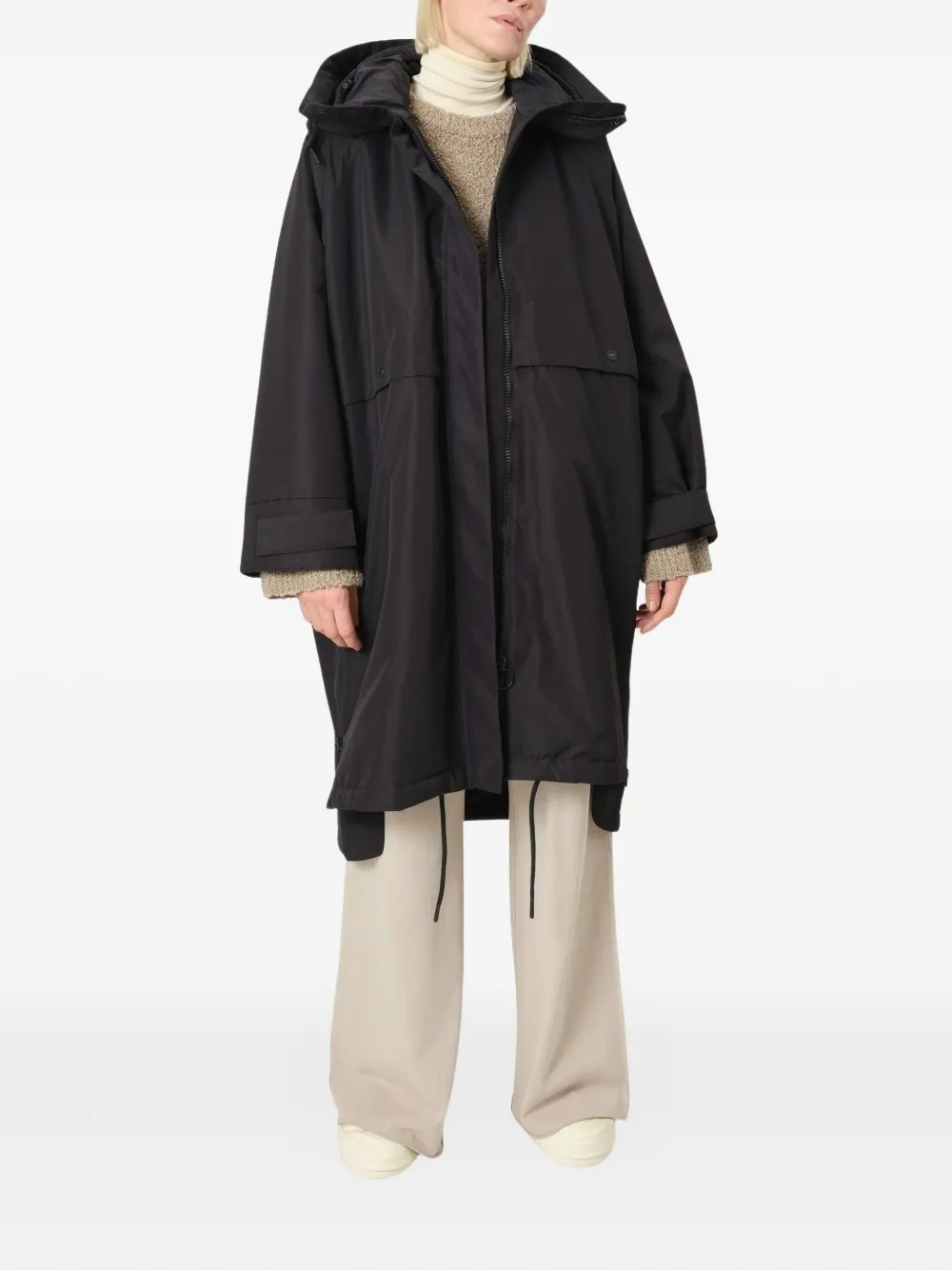 Embassy Of Bricks And Logs Hooded Drawstring Coat In Black