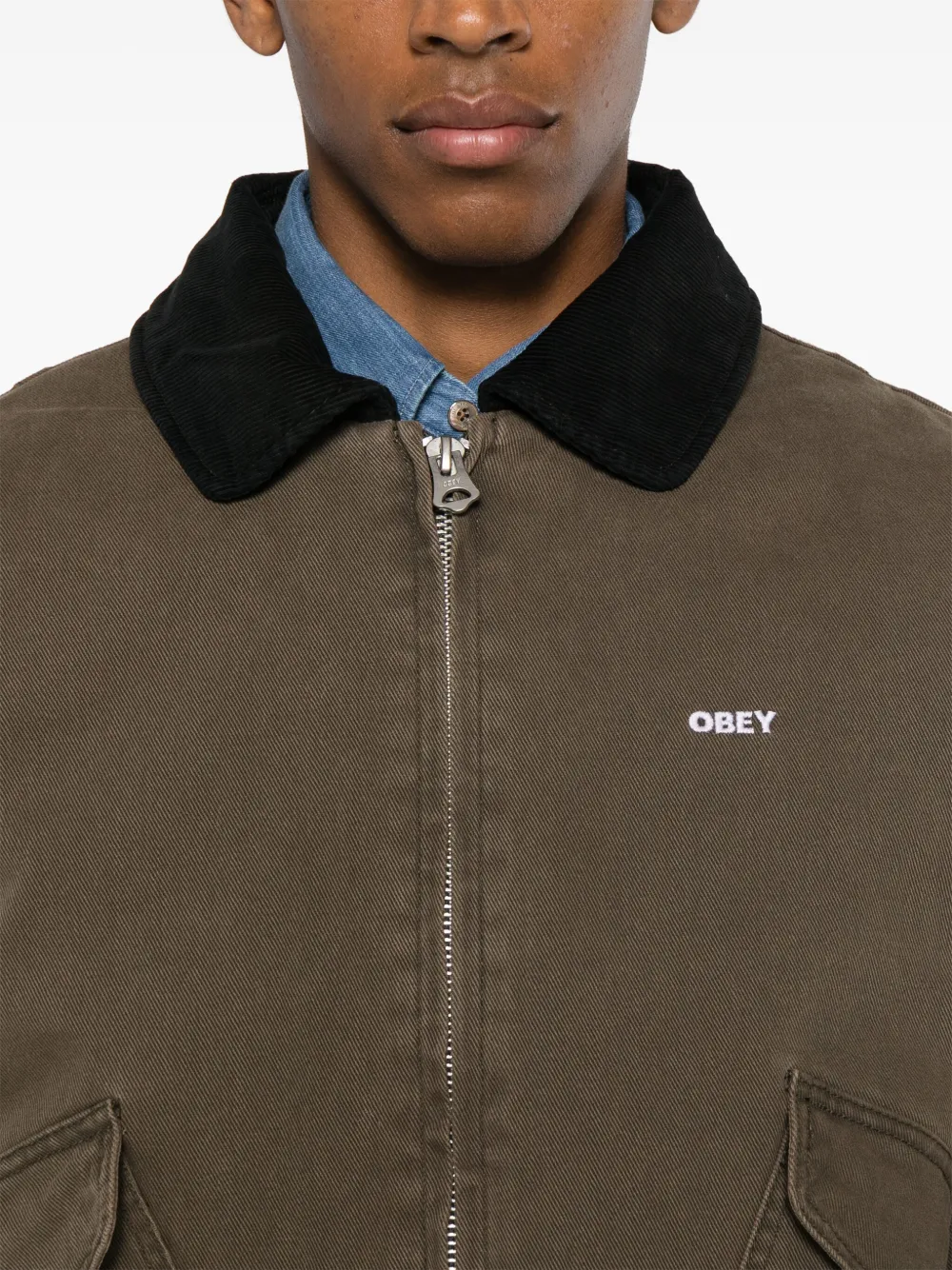 Obey Cwu jack met ribfluwelen kraag Bruin