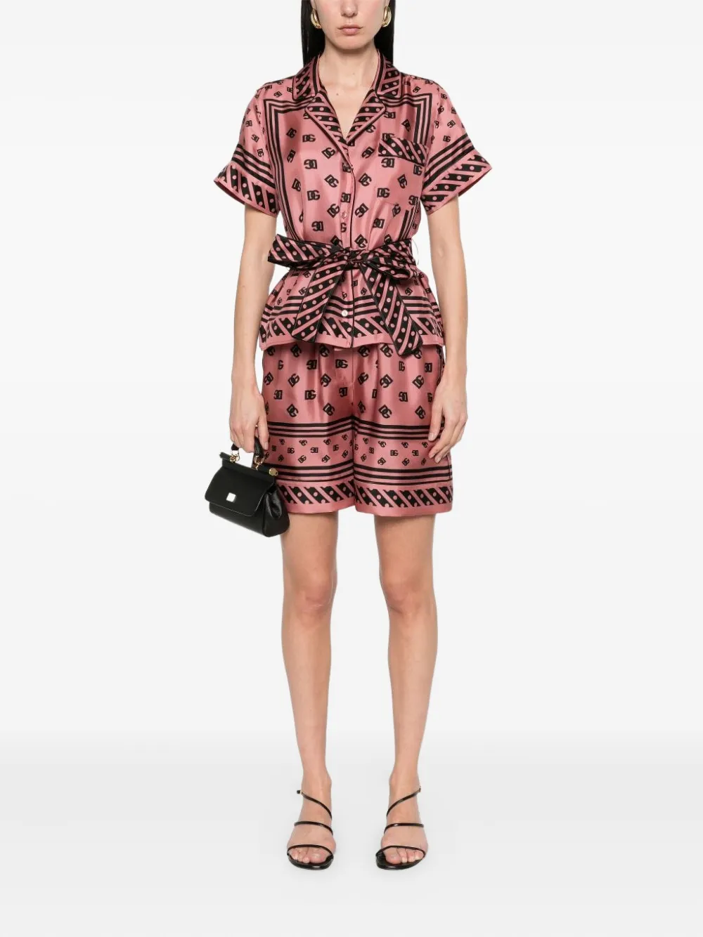 Dolce & Gabbana Blouse met gestrikte taille en patroon - Roze