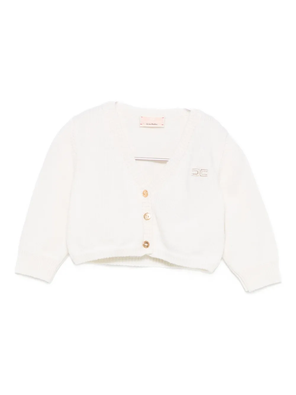 Elisabetta Franchi La Mia Bambina buttoned logo-embroidered cardigan - Bianco
