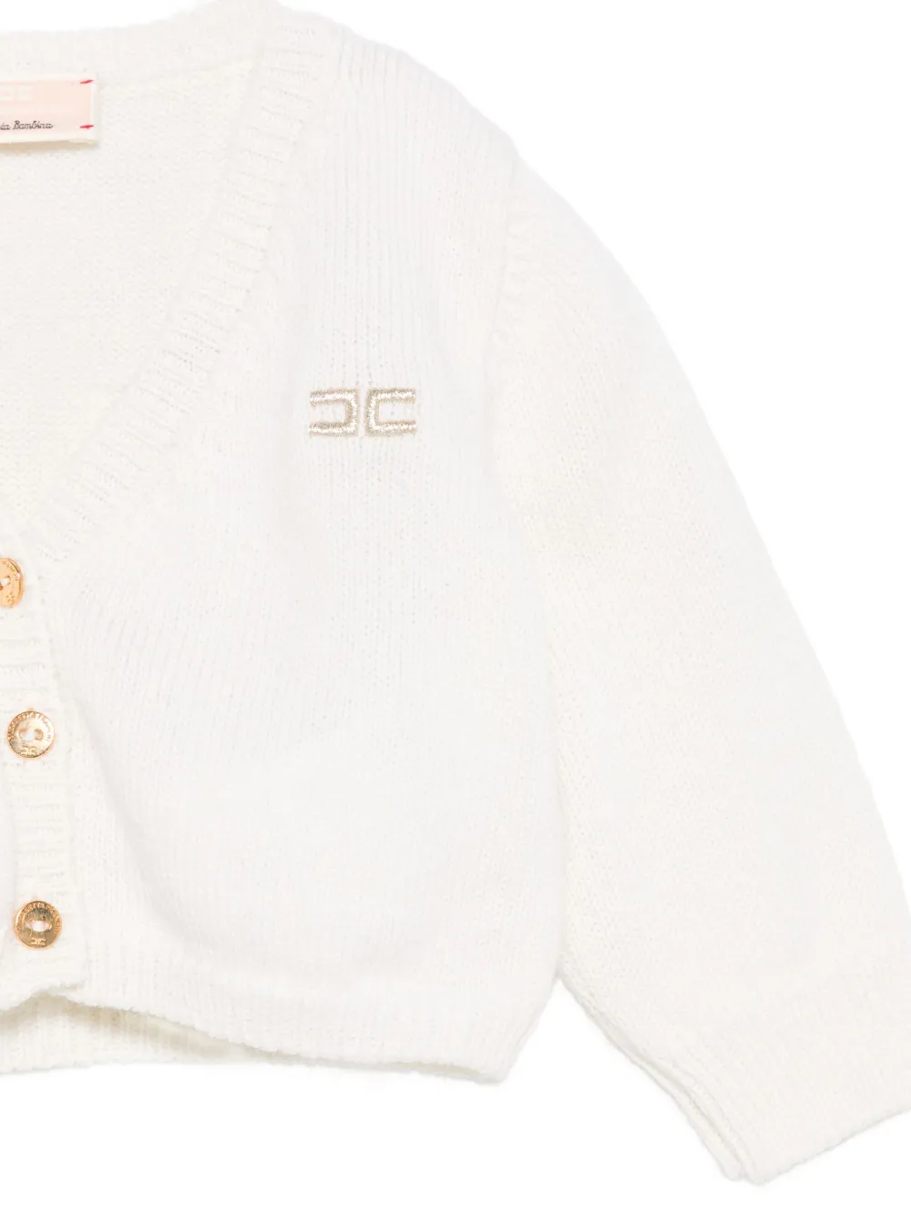 Elisabetta Franchi La Mia Bambina Buttoned Logo-embroidered Cardigan In White