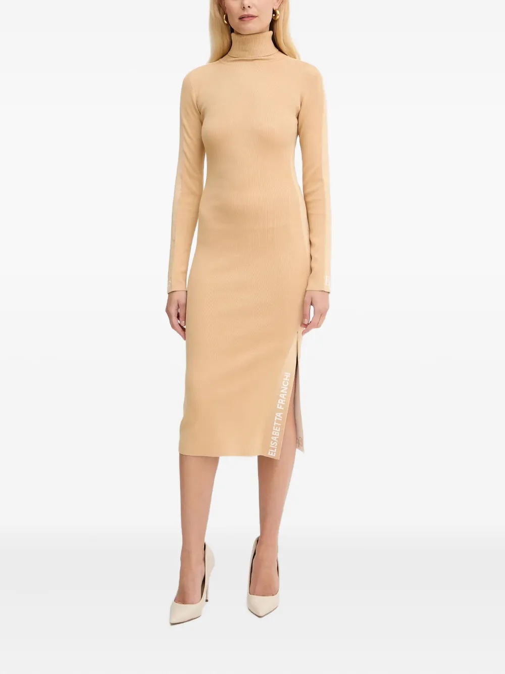 Elisabetta Franchi roll-neck side-slit dress | Neutrals | Image 1