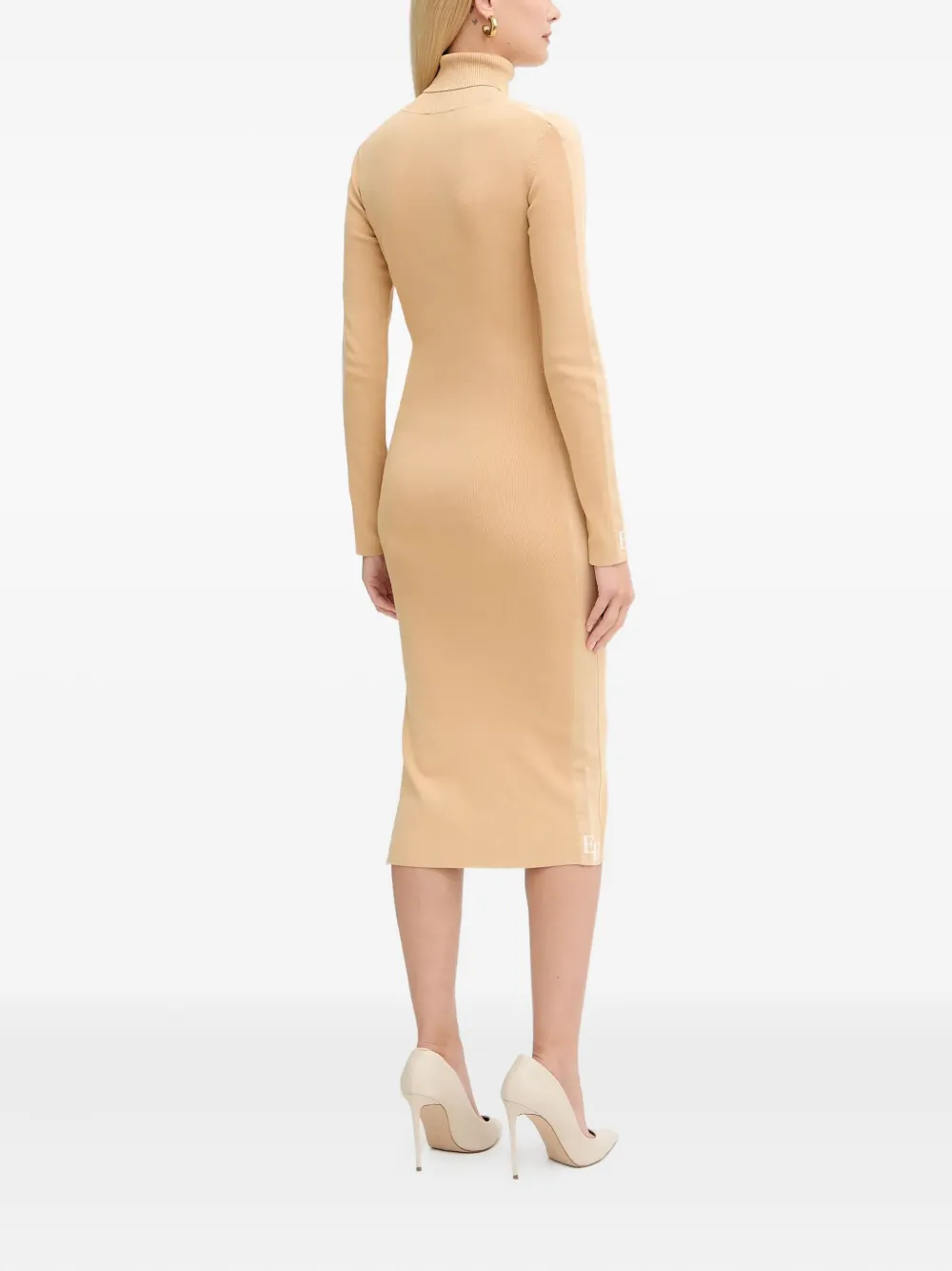 Elisabetta Franchi Jurk met col en zijsplit Beige