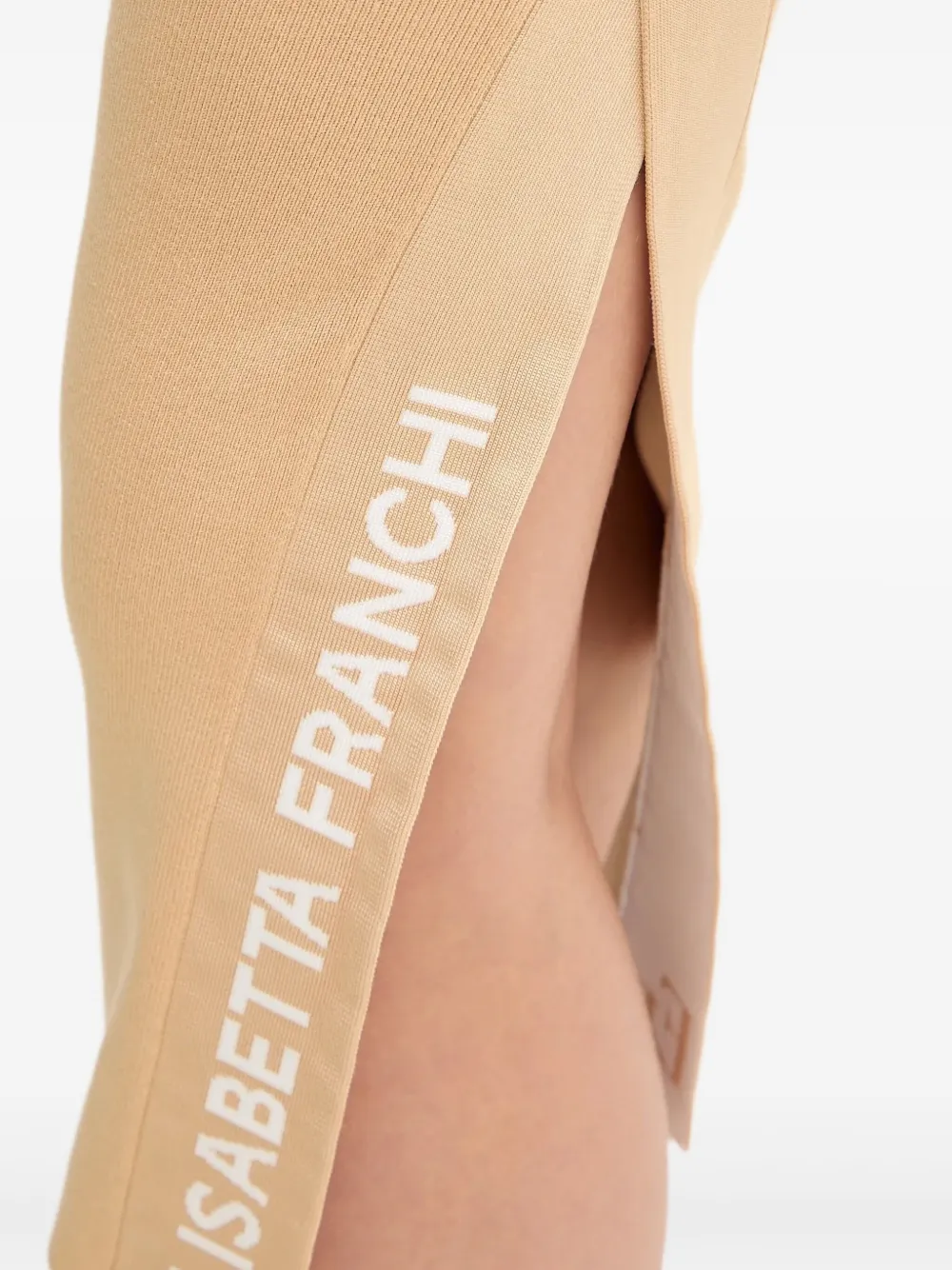 Elisabetta Franchi Jurk met col en zijsplit Beige