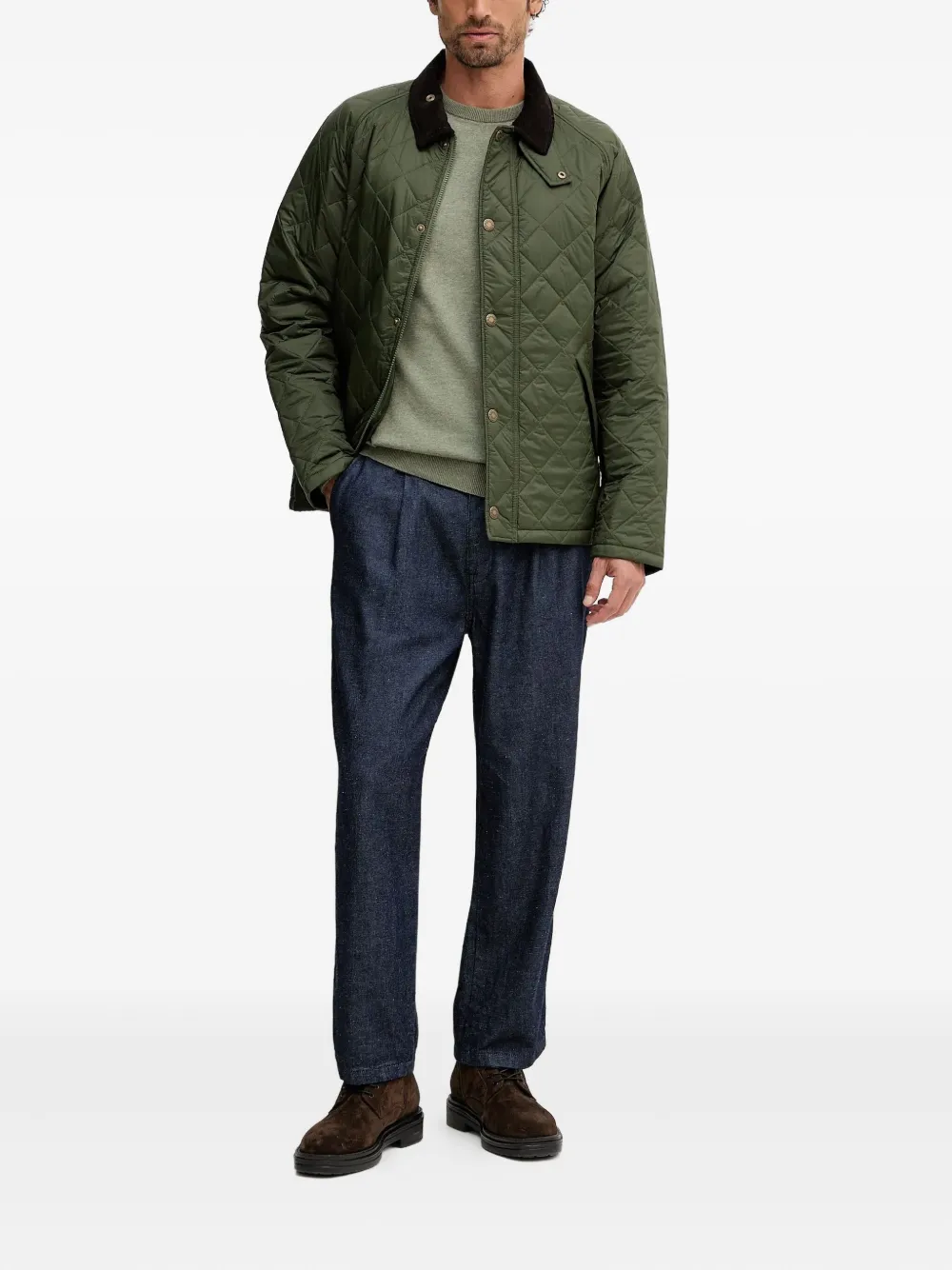 Barbour Quilted Corduroy-collar Jacket In Green