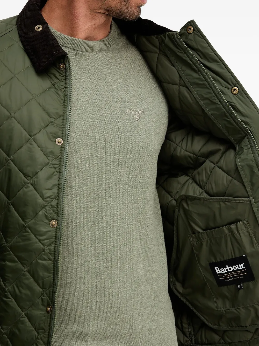 Barbour Quilted Corduroy-collar Jacket In Green