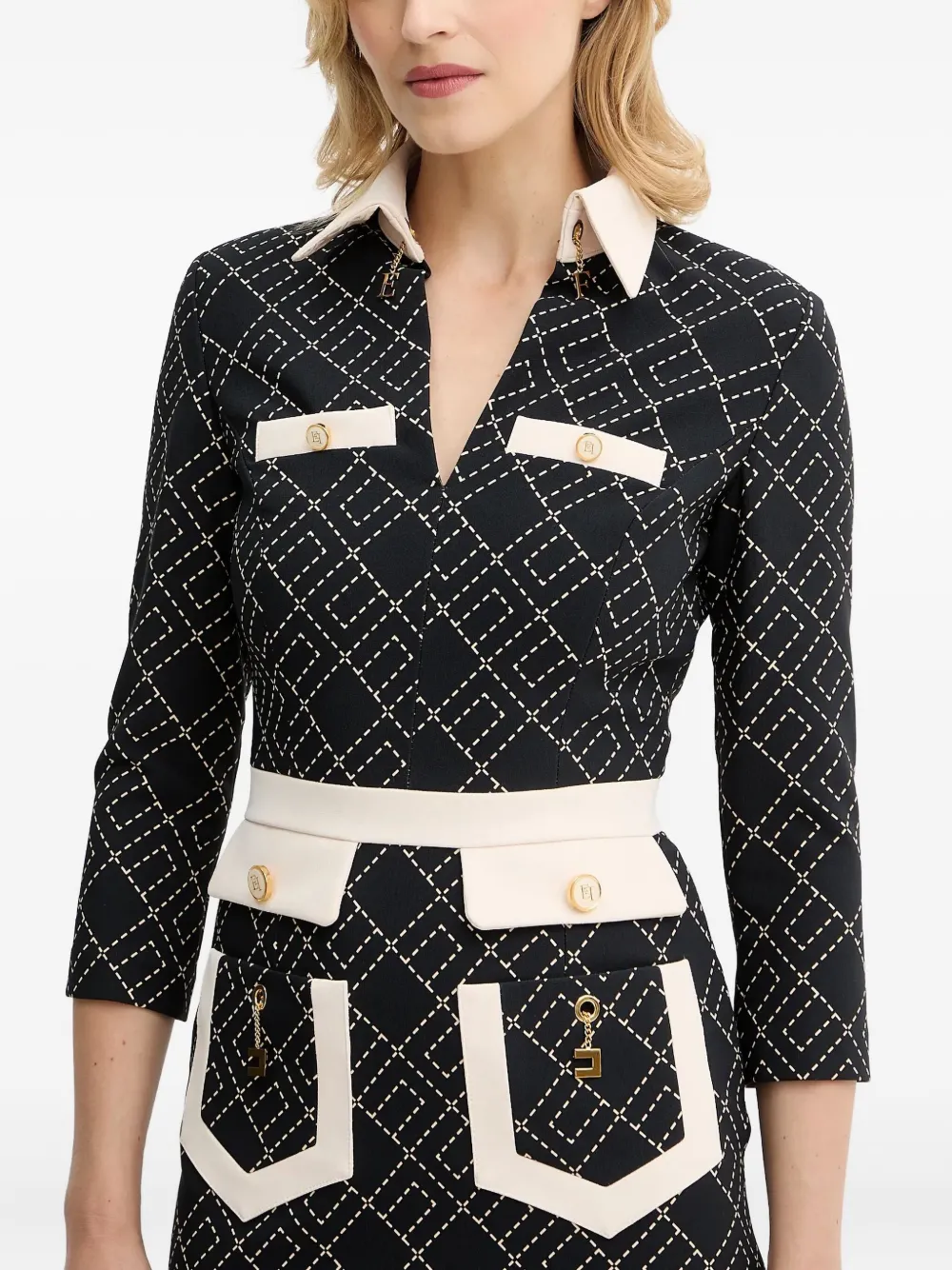 Elisabetta Franchi V-neck Mini Dress In Black