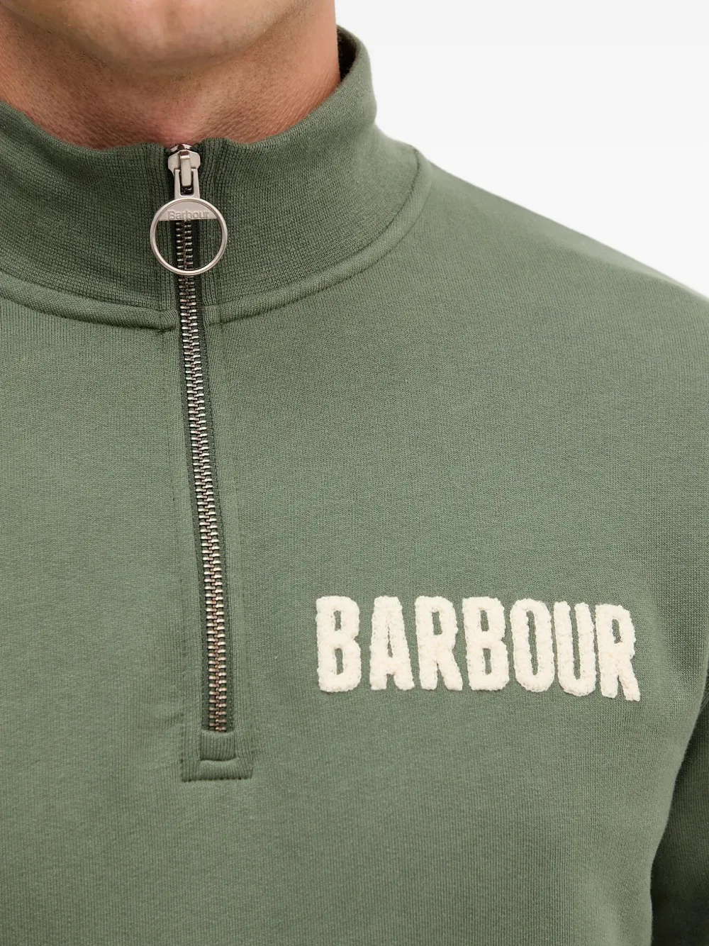 Barbour Sweater met logoprint en halve rits Groen