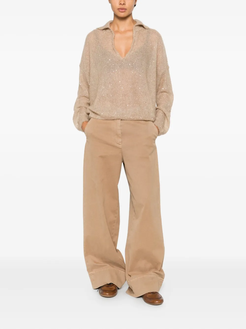 Nude Trui met V-hals Beige