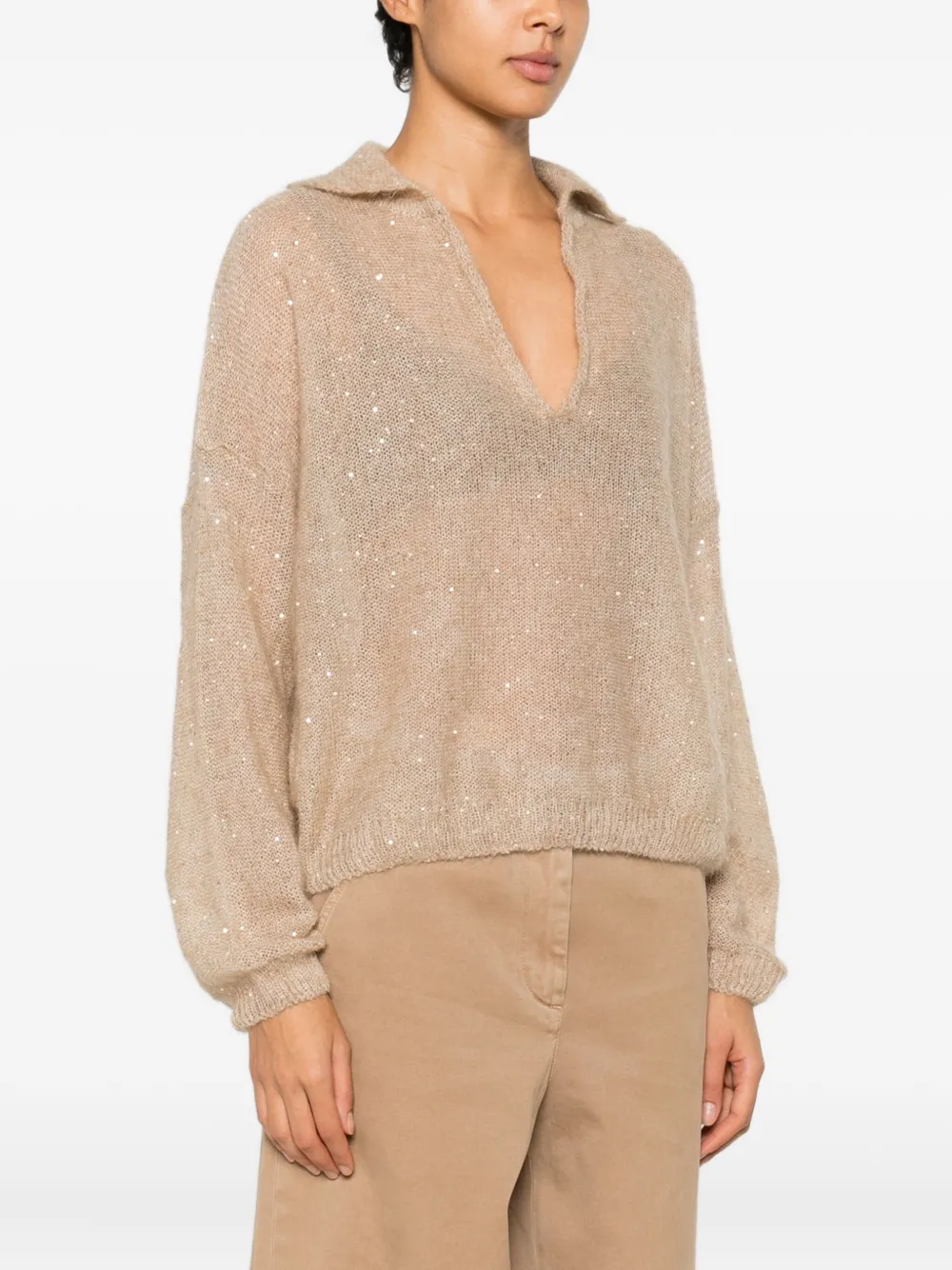 Nude Trui met V-hals Beige