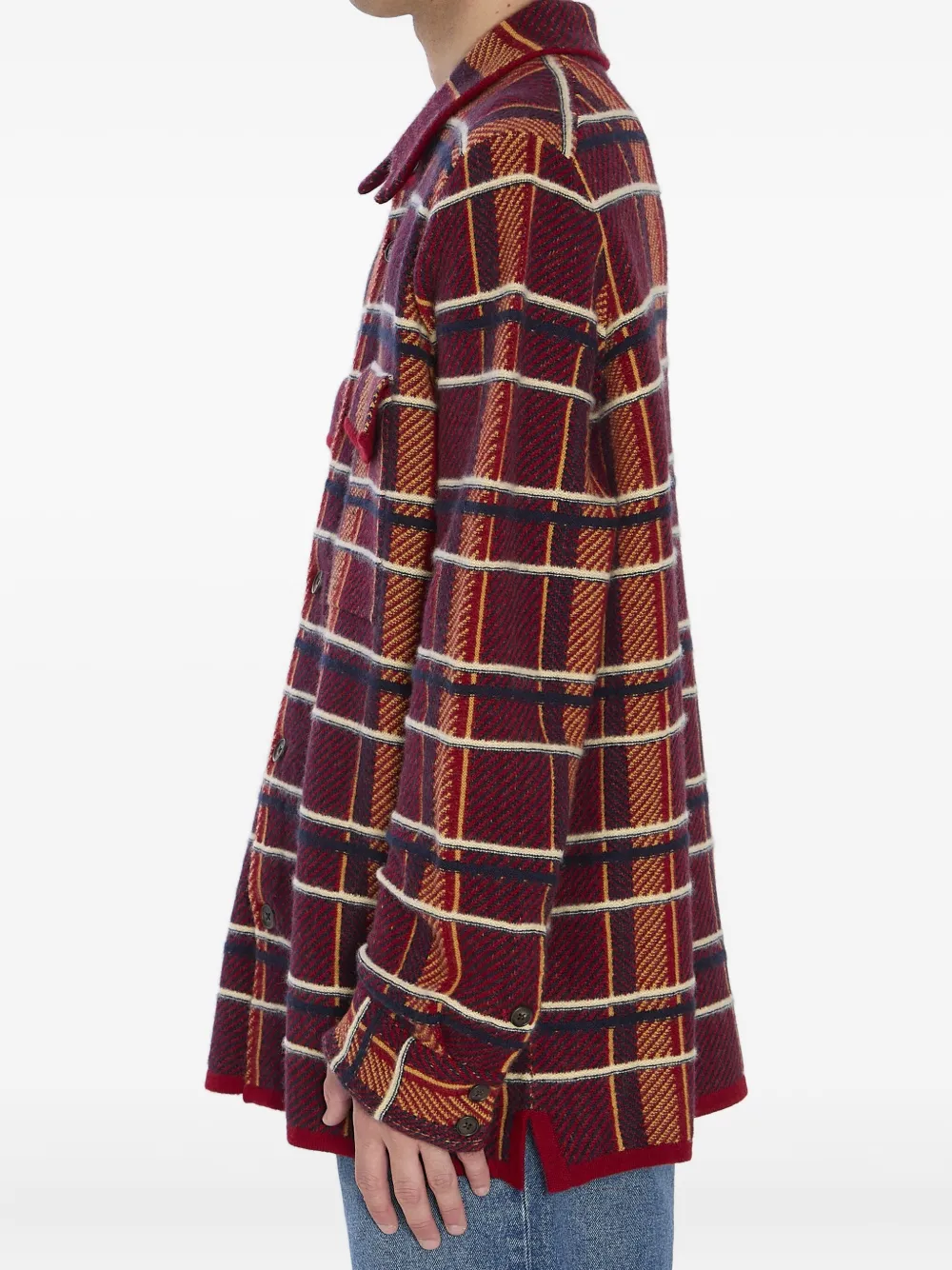Guest In Residence Plaid Buttoned Sweater In Red