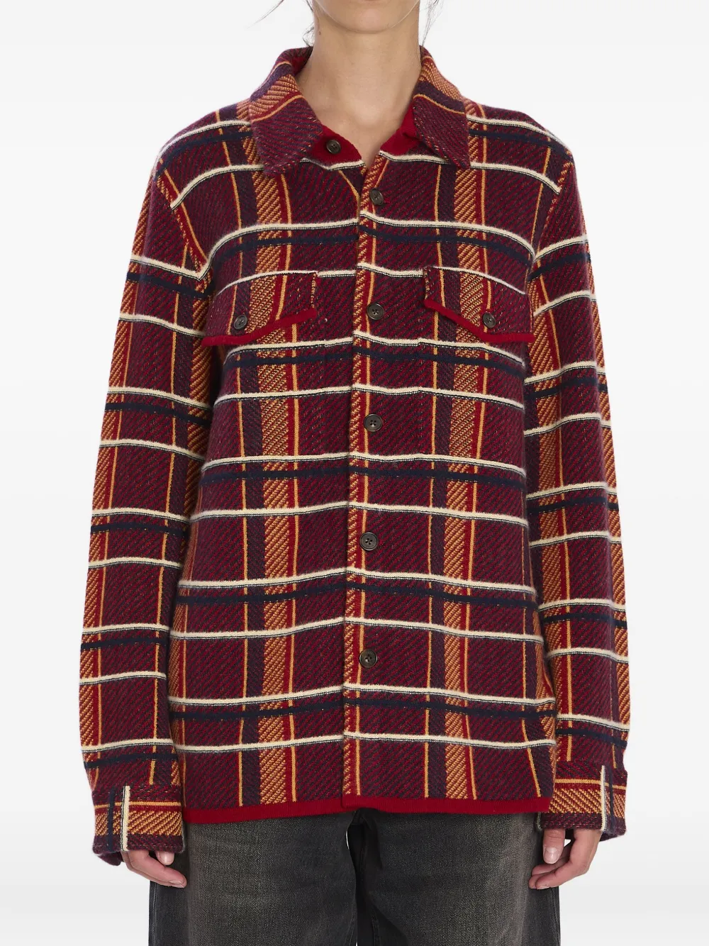 Guest In Residence Plaid Buttoned Sweater In Red