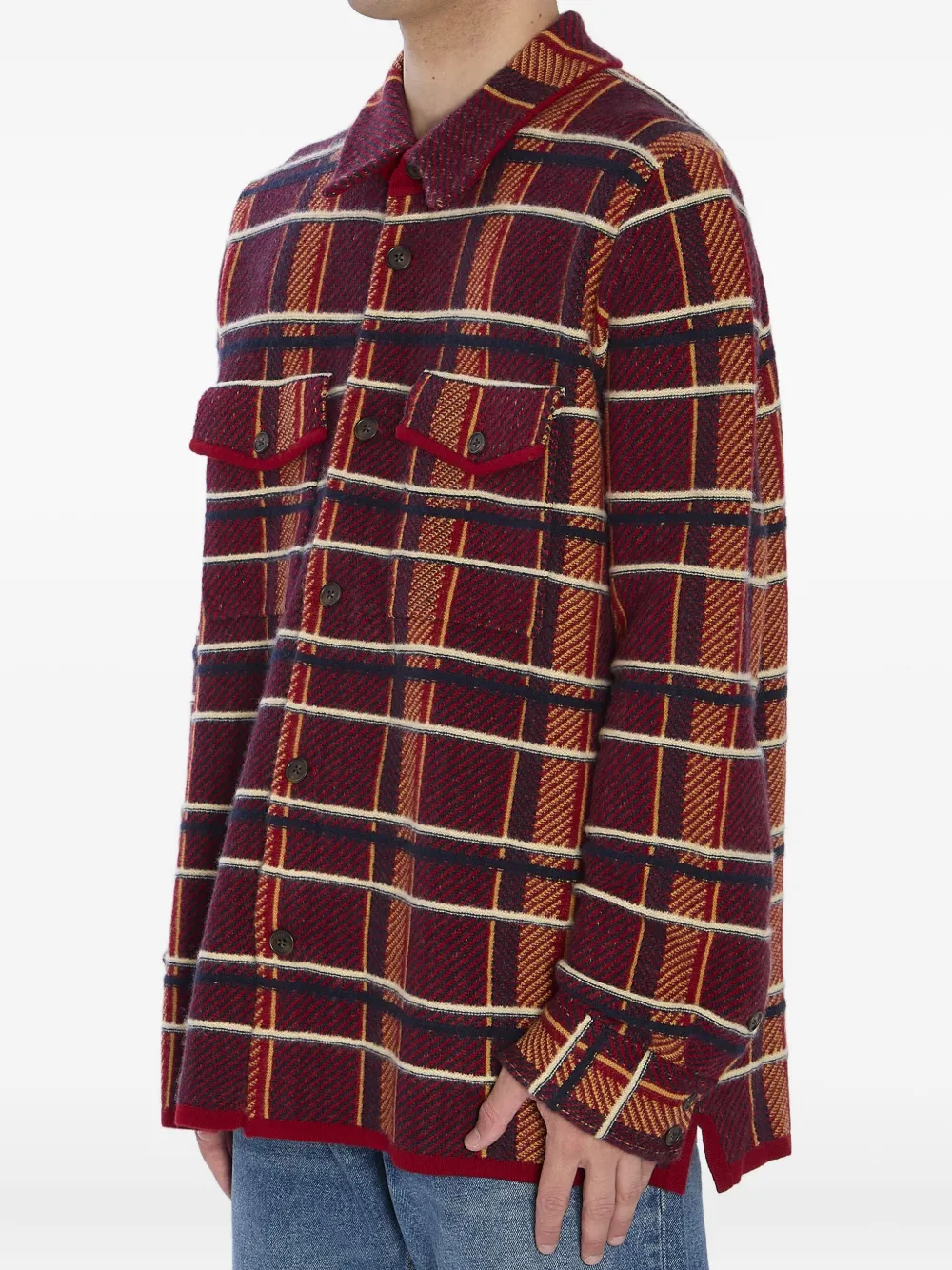 Guest In Residence Plaid Buttoned Sweater In Red