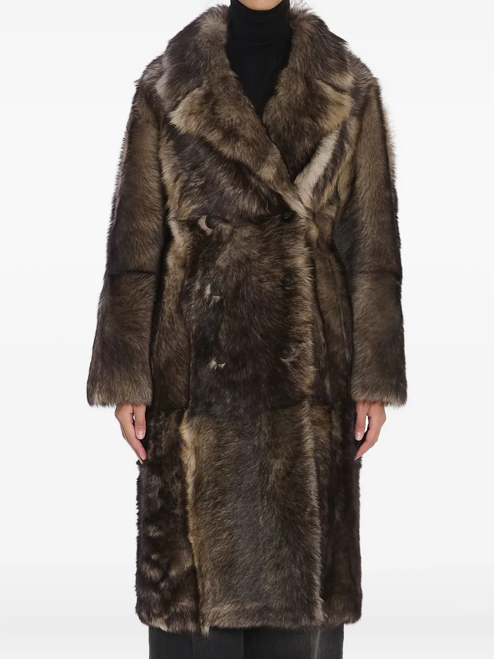 Yves Salomon Double-breasted Lamb Fur Coat In Brown