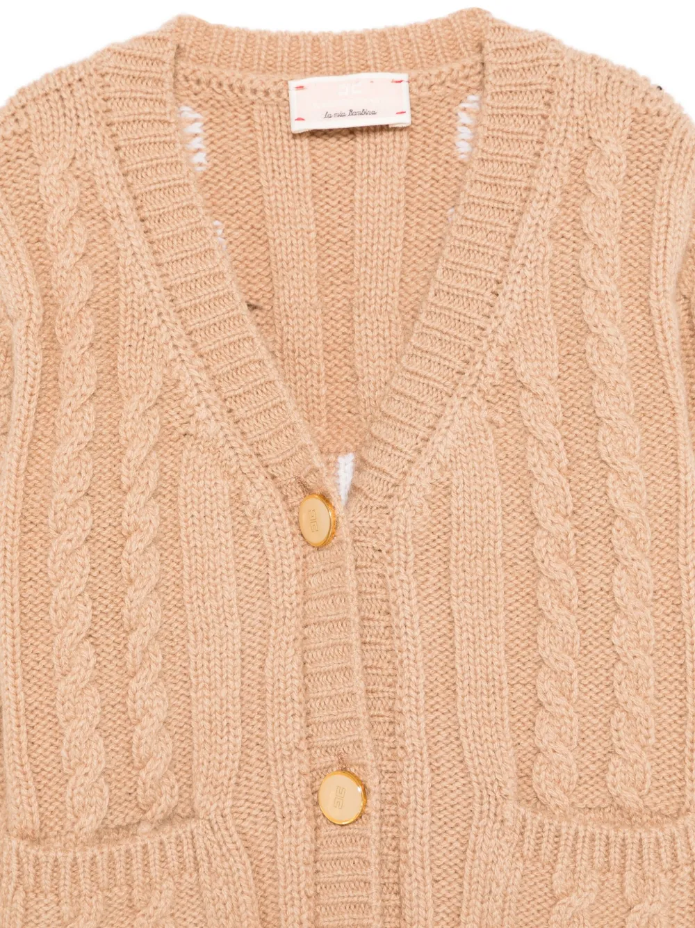 Elisabetta Franchi La Mia Bambina Kabelgebreid vest met zakken Beige