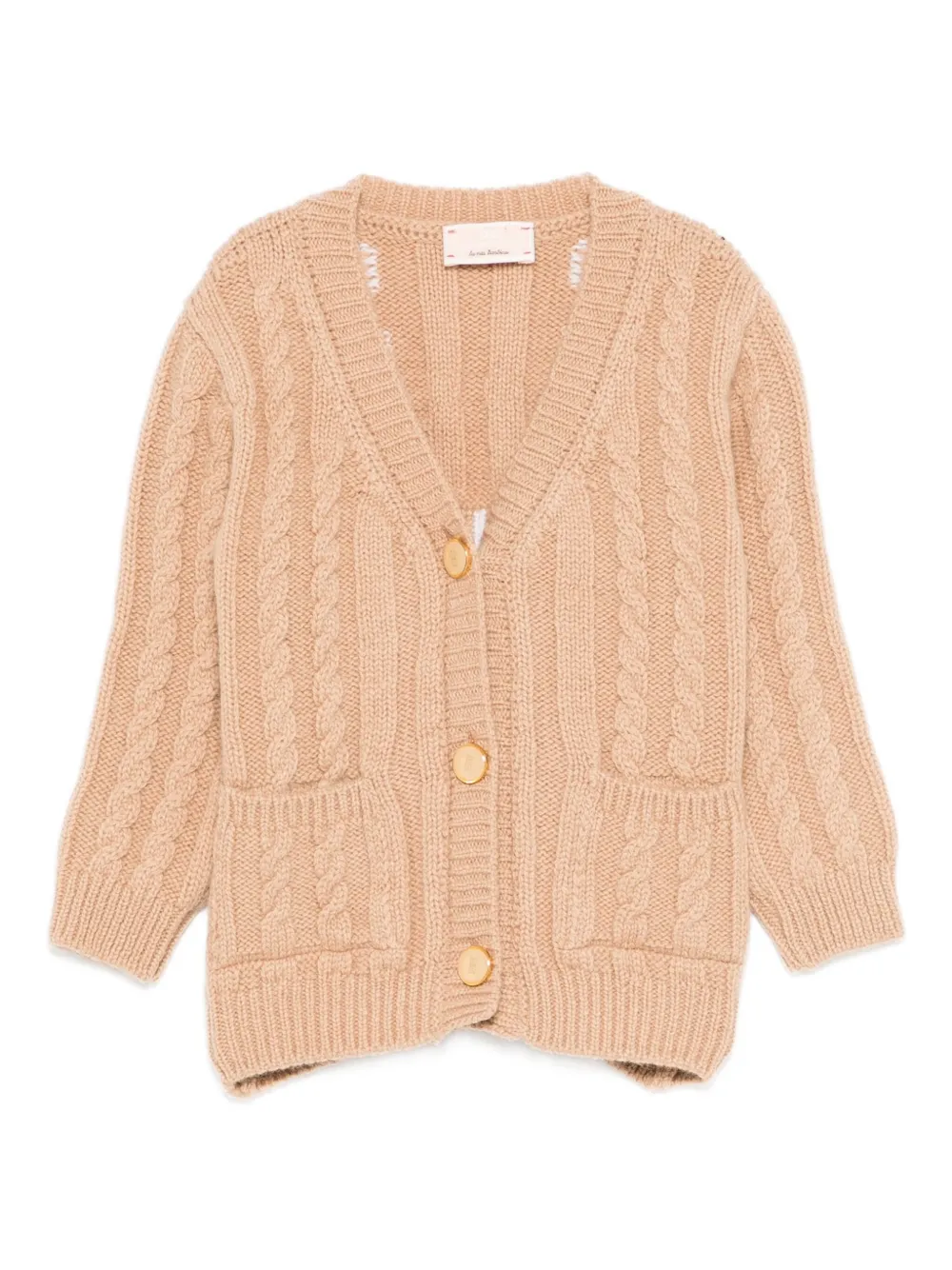 Elisabetta Franchi La Mia Bambina cable-knit pocketed cardigan | Neutrals | Image 1