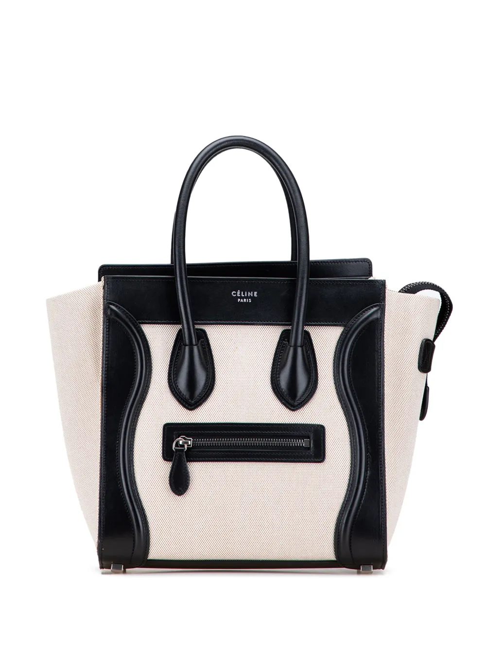 Celine Pre-Owned 2016 マイクロ バイカラーレザートリム キャンバス ラゲージ ハンドバッグ - ブラウン Celine Pre-Owned 2016 マイクロ バイカラーレザートリム キャンバス ラゲージ ハンドバッグ - ブラウン