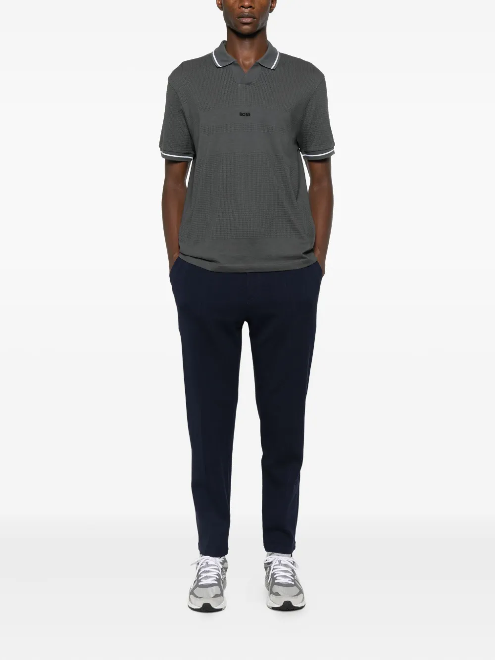 BOSS jacquard polo shirt - Grijs