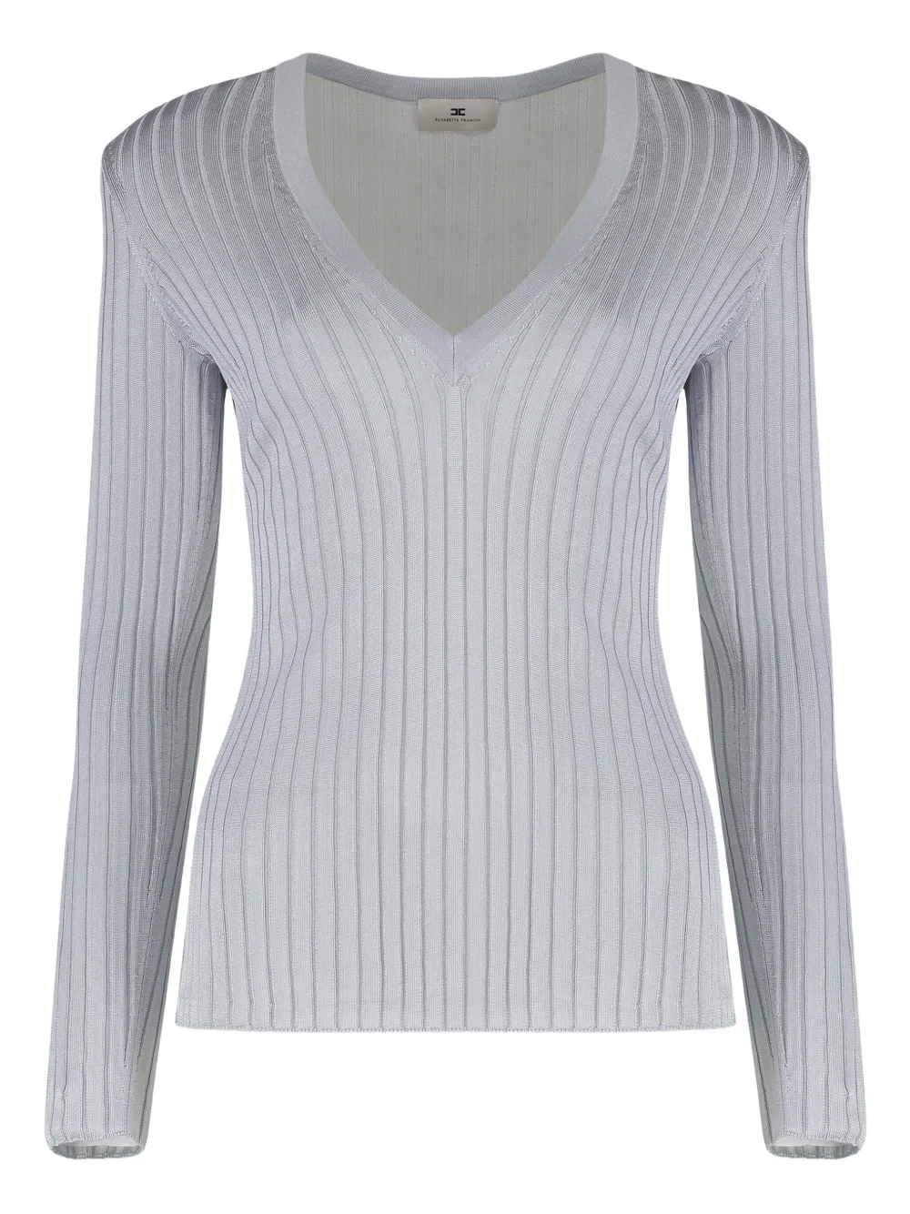 Elisabetta Franchi ribbed padded-shoulders top - グレー Elisabetta Franchi ribbed padded-shoulders top - グレー