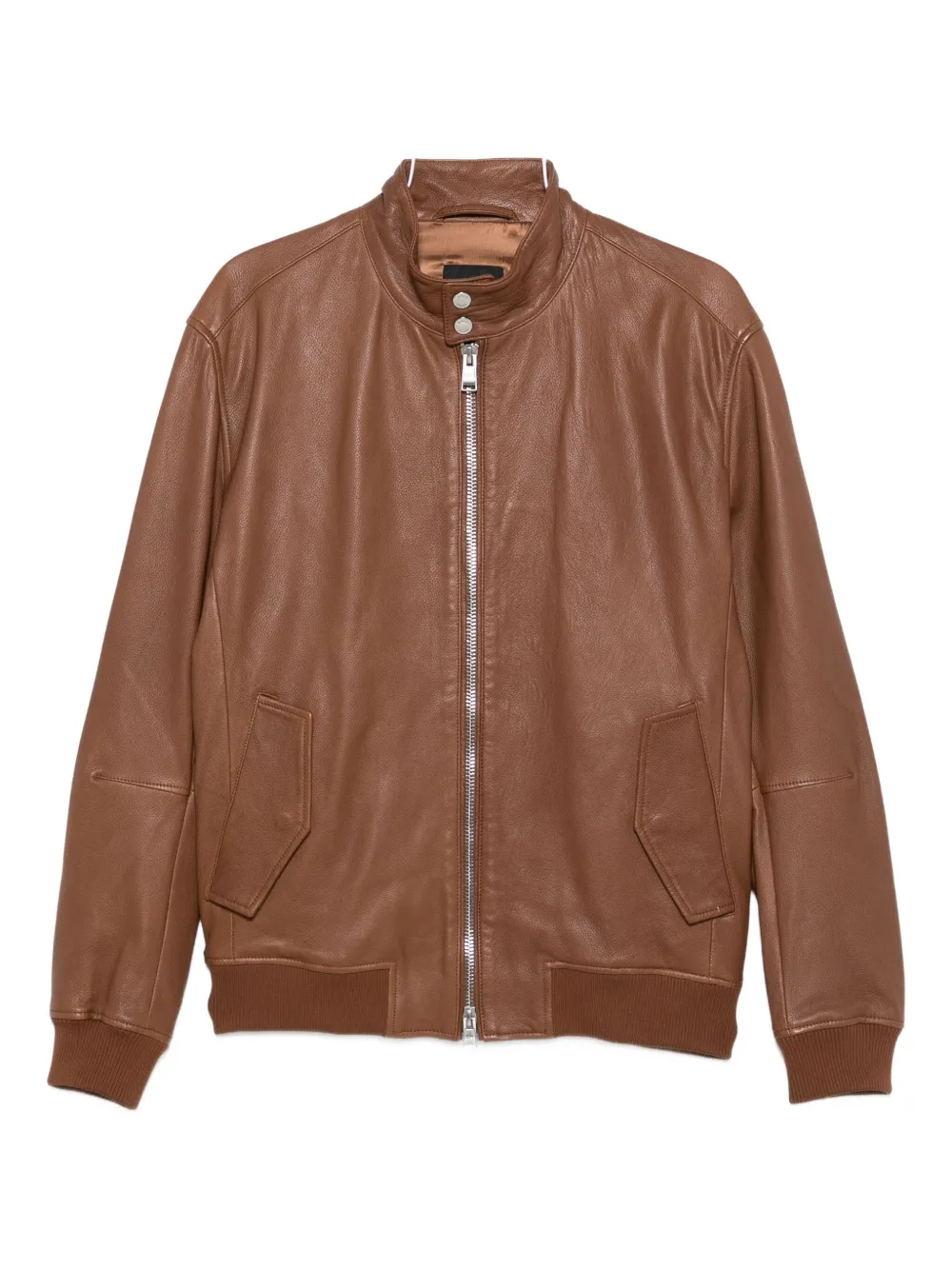 Hugo Boss Leather Bomber Jacket In Brown
