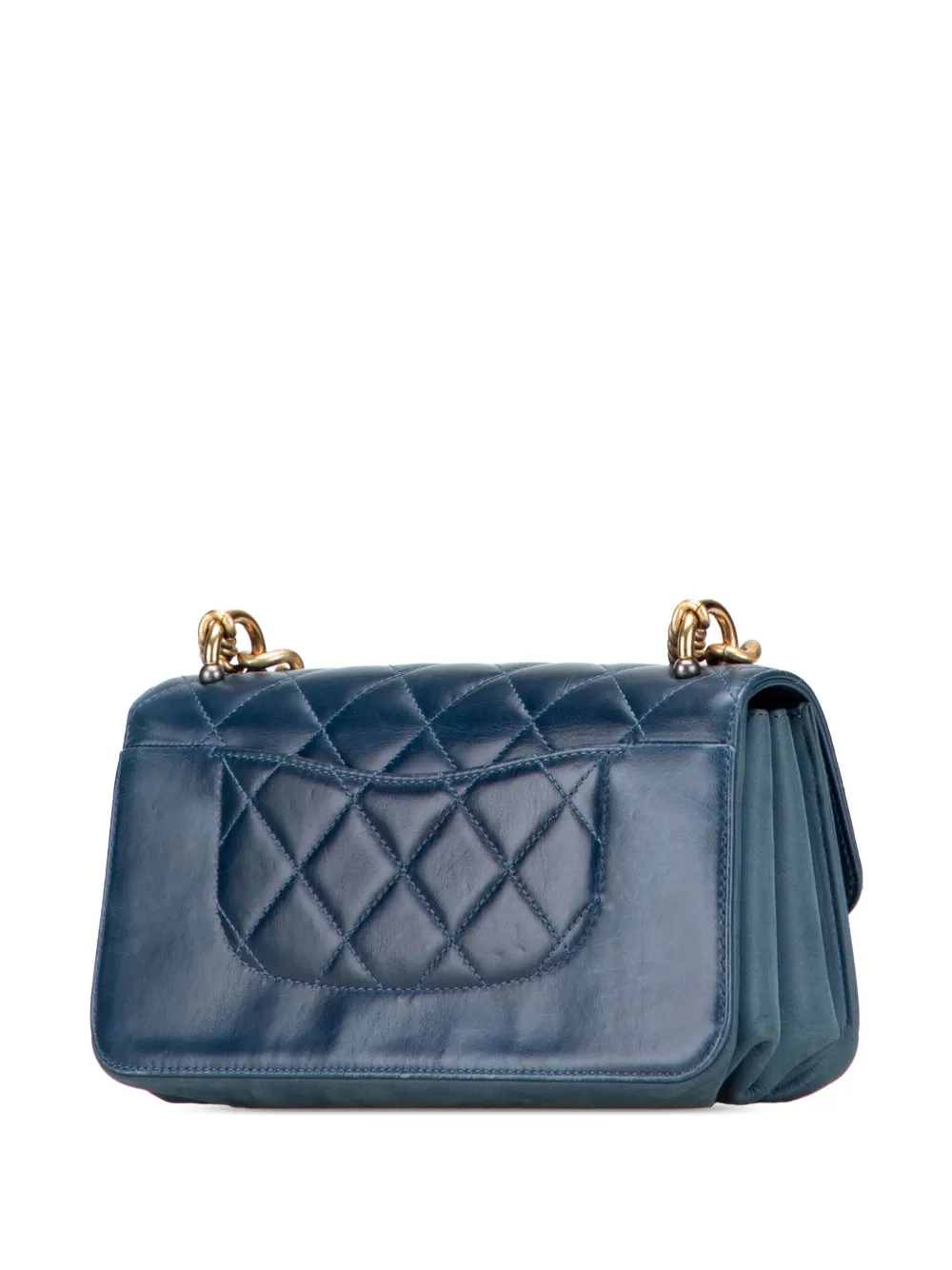 Pre-owned Chanel 2018-2019 Small Quilted Calfskin Straight Lined Flap Satchel In Blue