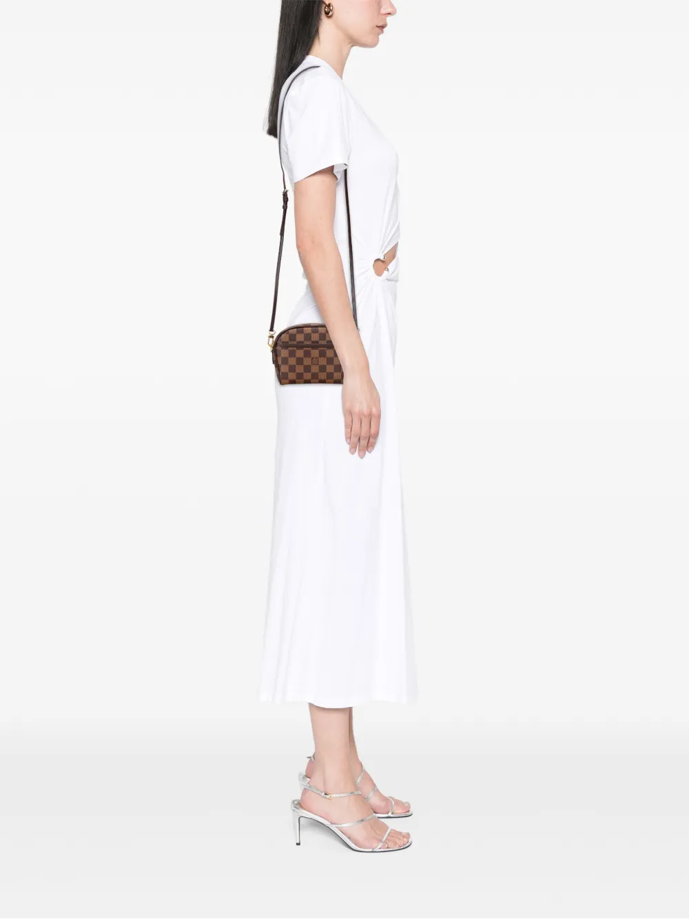 Pre-owned Louis Vuitton 2003 Damier Ebene Ipanema Pochette Crossbody Bag In Brown