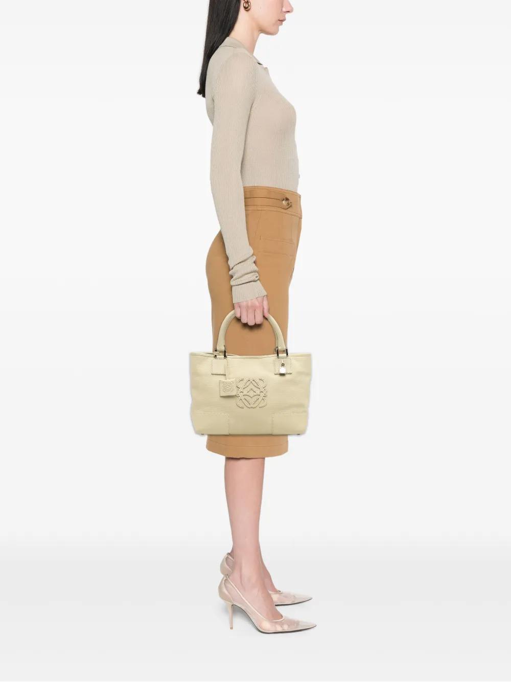 Pre-owned Loewe 2005 Leather Fusta 30 Tote Bag In White