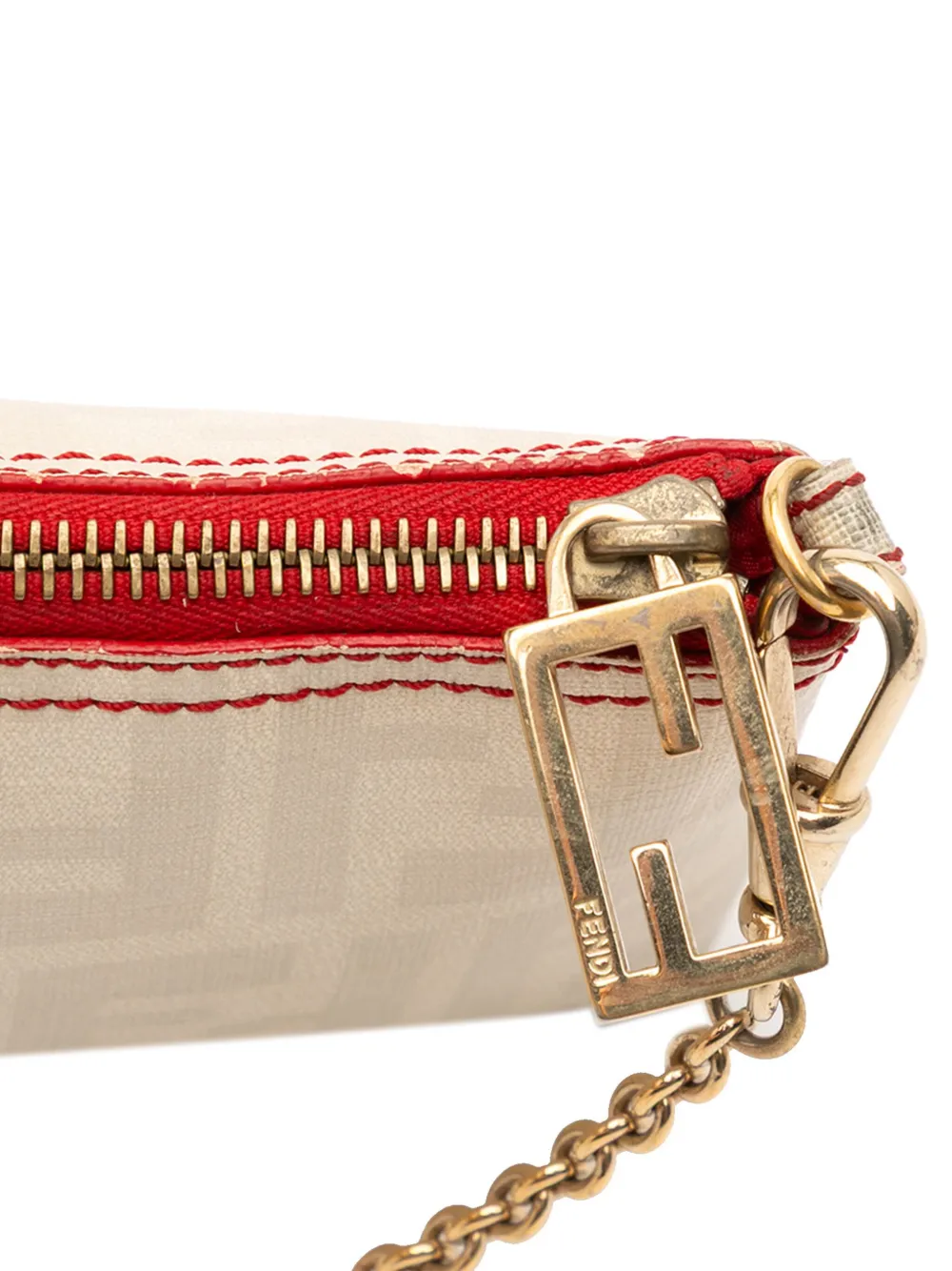 Pre-owned Fendi 2000-2010 Zucca Spalmati Chain Pochette Shoulder Bag In Brown