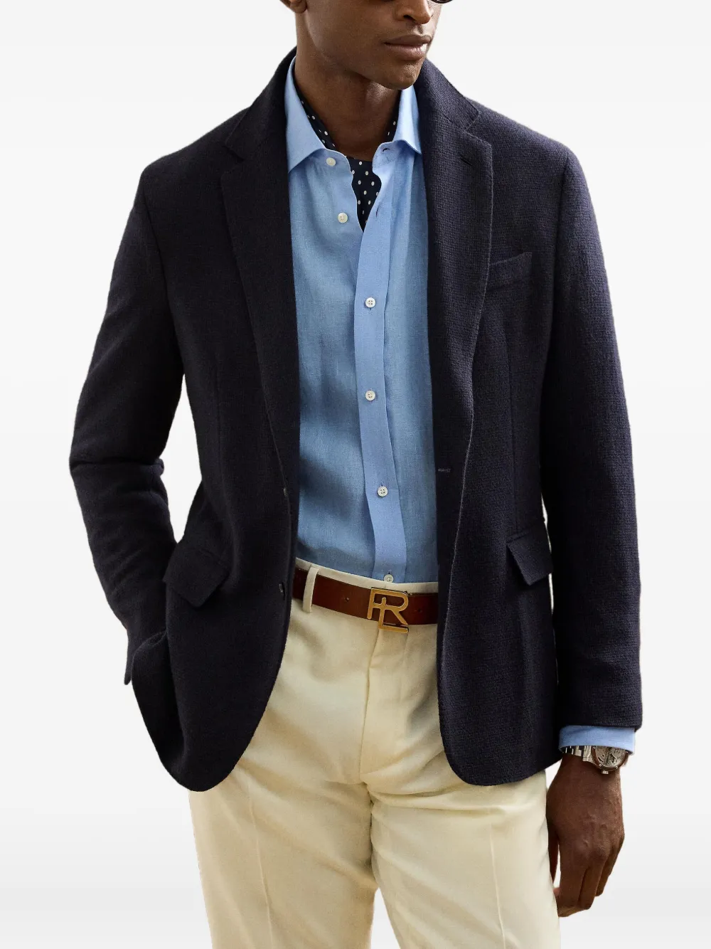 Ralph Lauren Hadley Open-weave Single-breasted Blazer In Blue