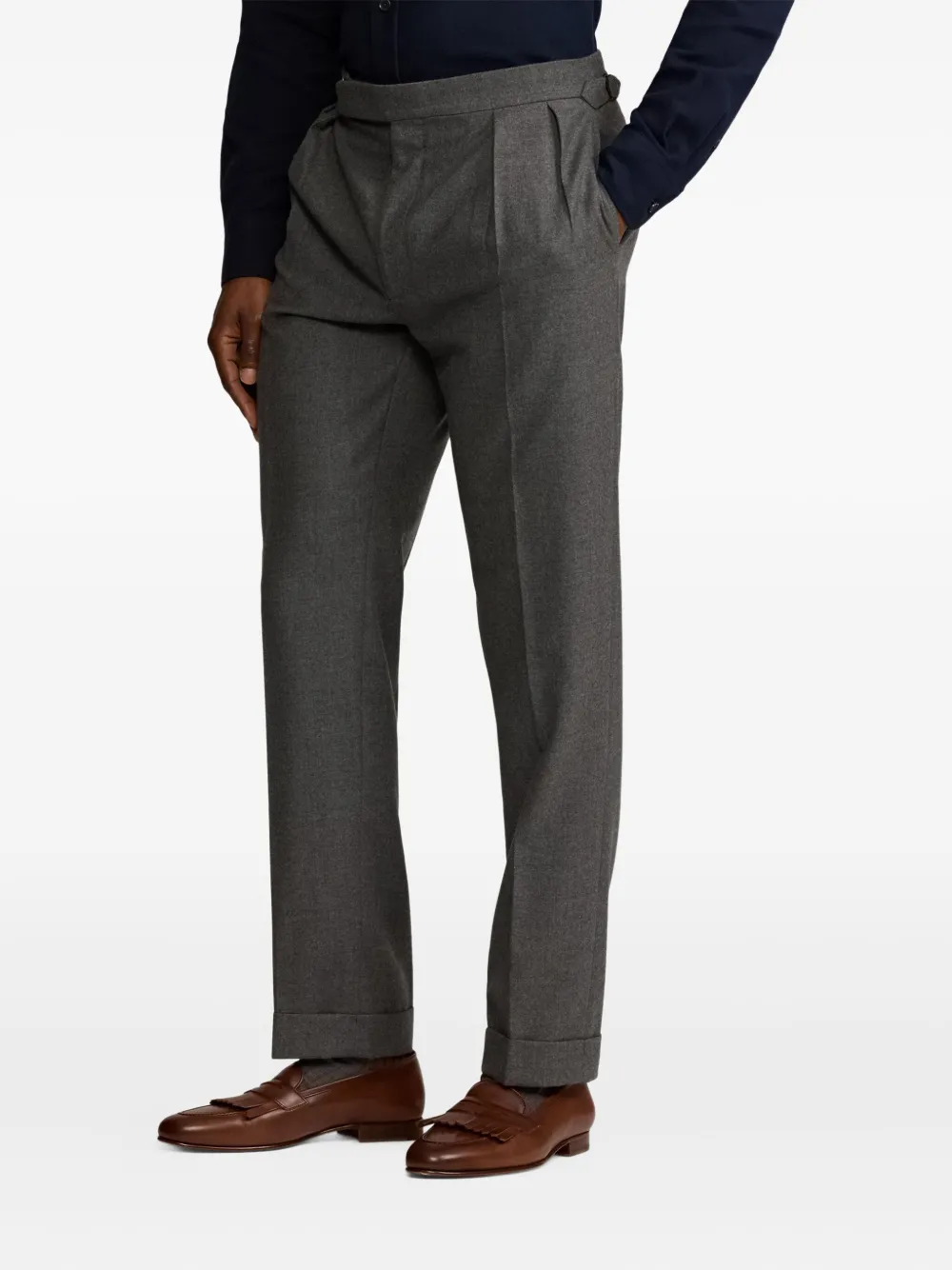 Ralph Lauren Gregory Pleated Flannel Trousers In Gray