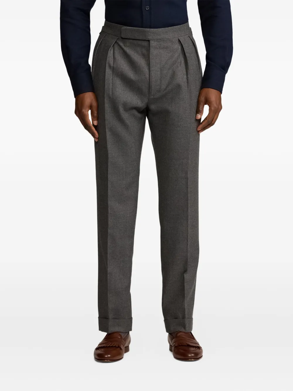 Ralph Lauren Gregory Pleated Flannel Trousers In Gray