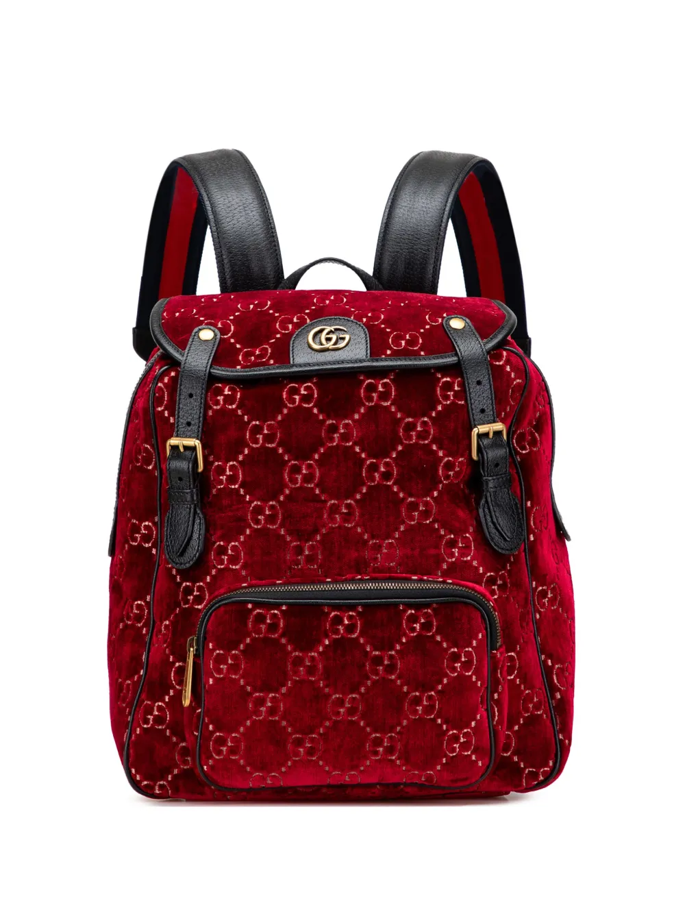 Pre-owned Gucci 2016-2025 Gg Velvet Double Buckle Backpack In Black