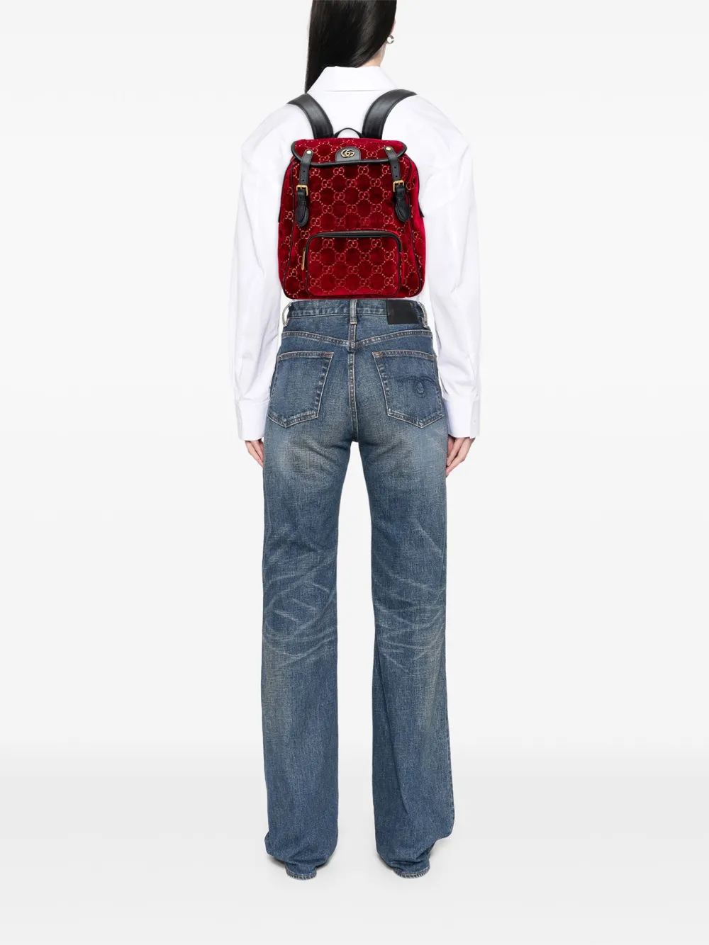 Pre-owned Gucci 2016-2025 Gg Velvet Double Buckle Backpack In Black