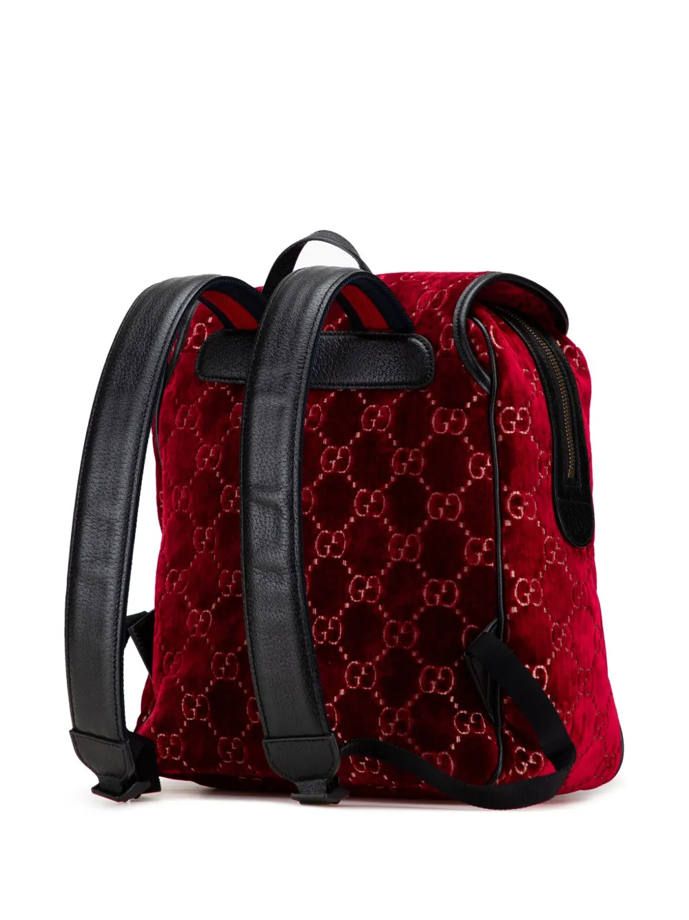 Pre-owned Gucci 2016-2025 Gg Velvet Double Buckle Backpack In Black