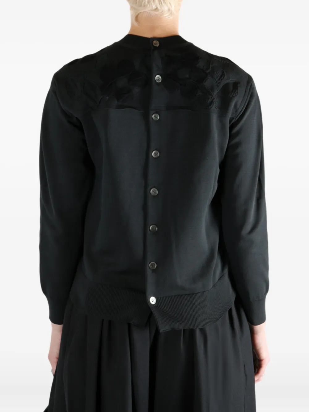 Comme Des Garçons Tao Floral-appliqué Buttoned Sweater In Blue