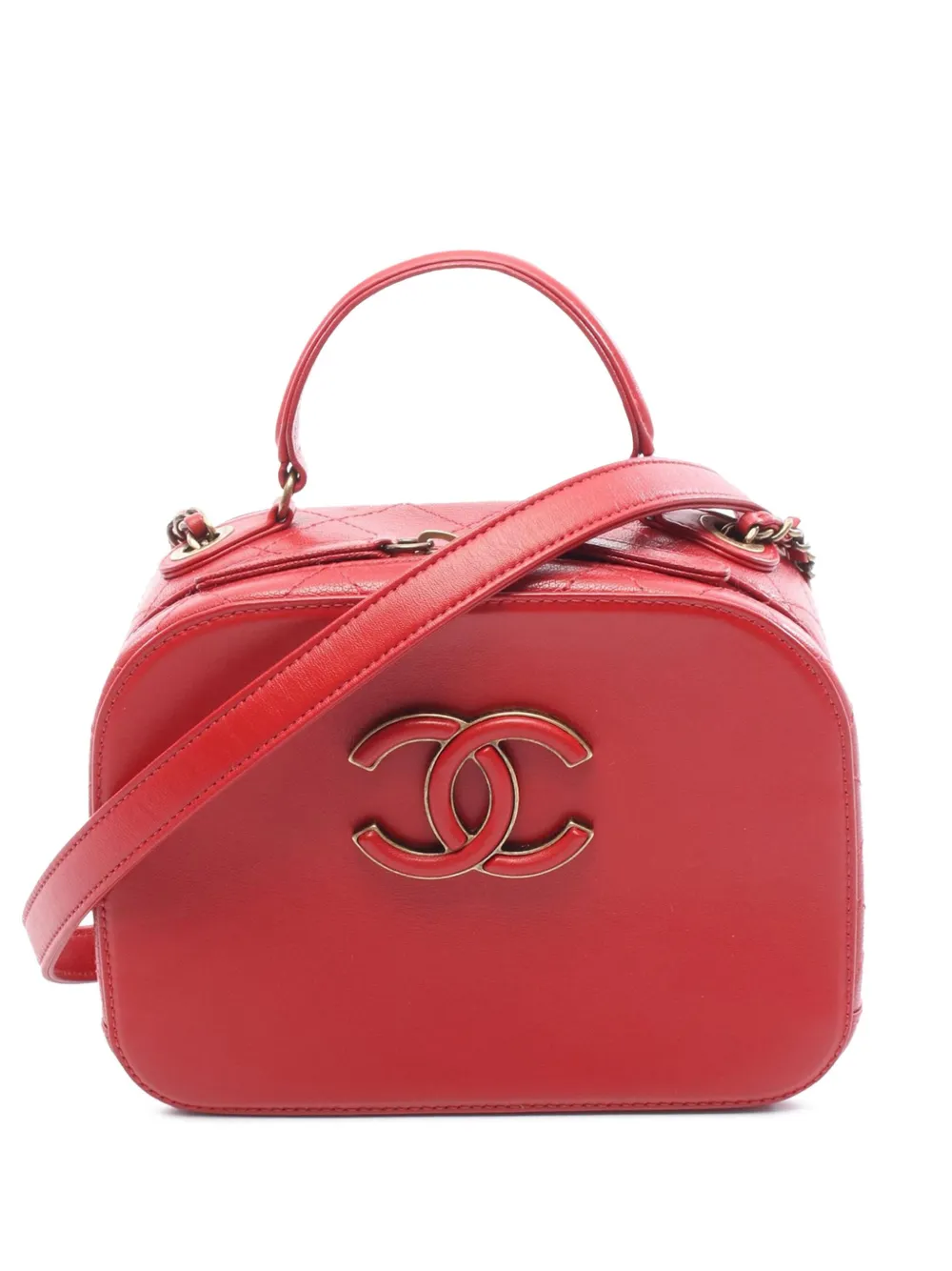 CHANEL Pre-Owned 2016-2017 ゴートスキン マトラッセ カーフスキン ココ カーブケース バニティバッグ - レッド CHANEL Pre-Owned 2016-2017 ゴートスキン マトラッセ カーフスキン ココ カーブケース バニティバッグ - レッド