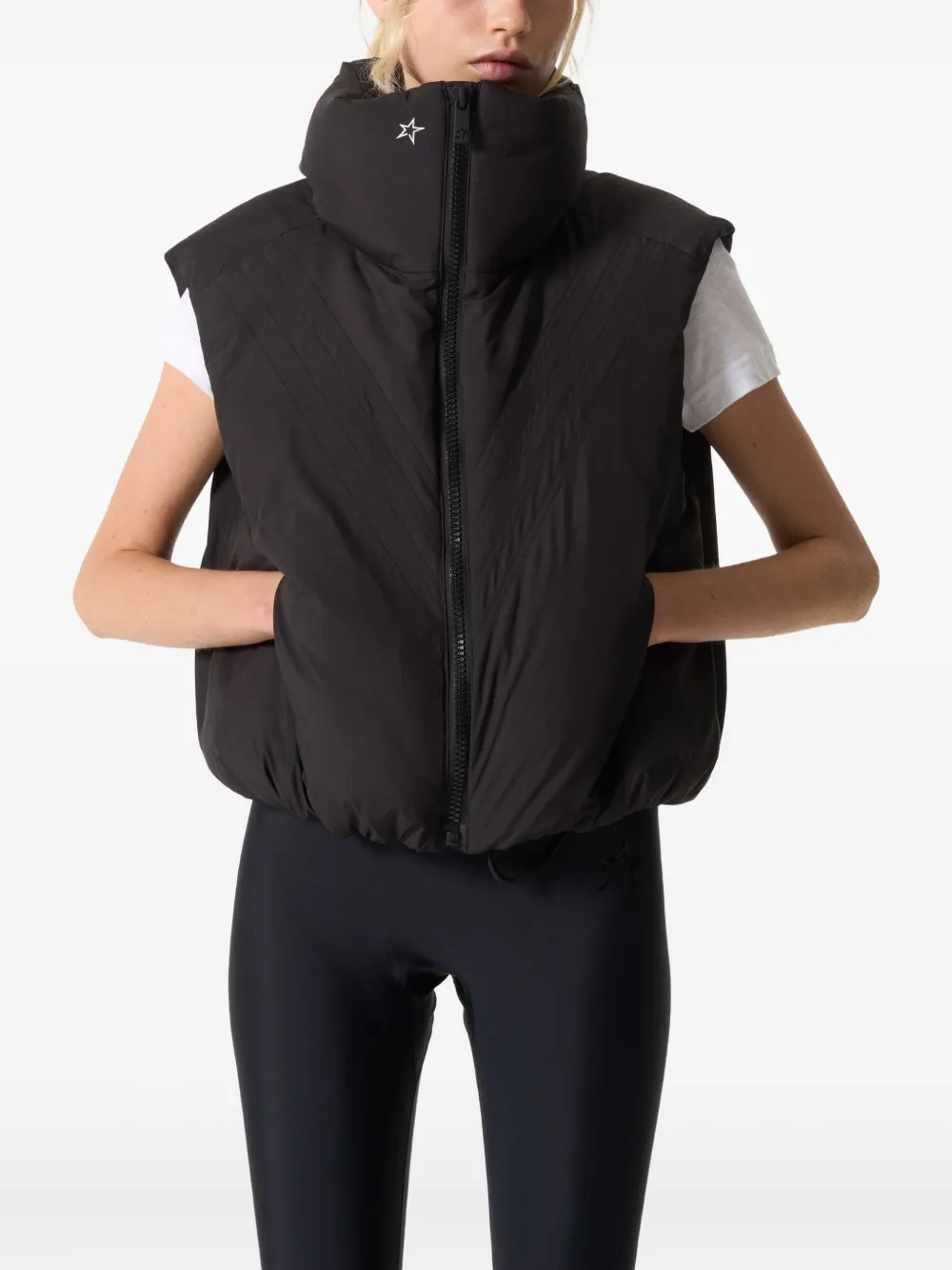 Perfect Moment Chevron Funnel-neck Gilet In Black