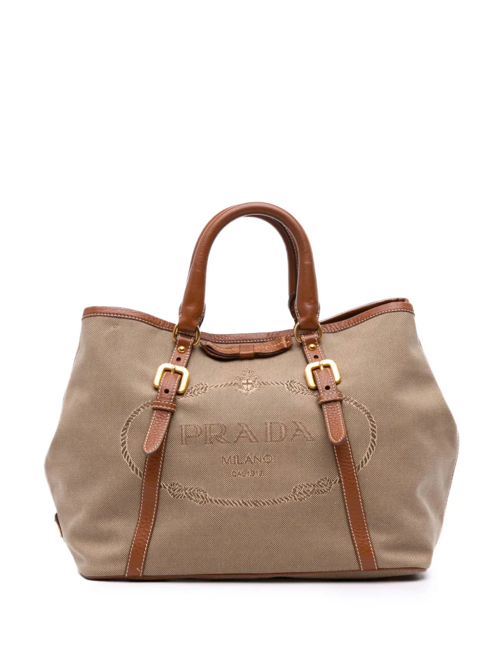 Prada Pre-Owned 2010-2025 キャンバス カナパ ロゴ リボン サッチェルバッグ - ブラウン Prada Pre-Owned 2010-2025 キャンバス カナパ ロゴ リボン サッチェルバッグ - ブラウン