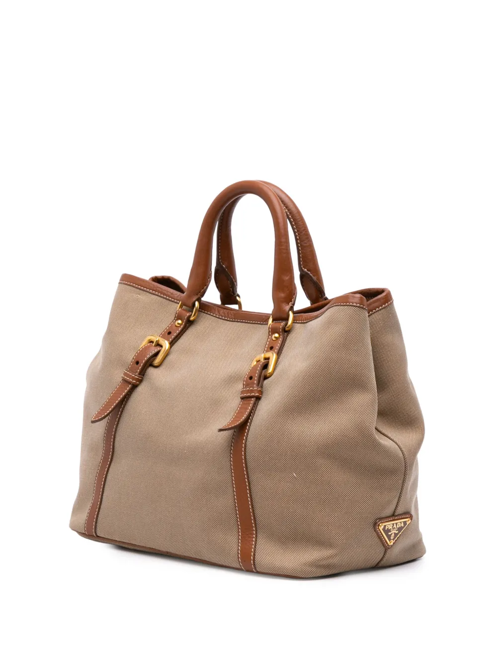 Pre-owned Prada 2010-2025 Canvas Canapa Logo Bow Satchel In Brown