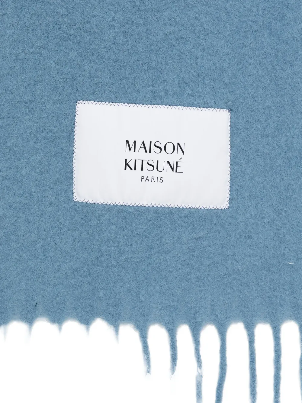 Maison Kitsuné Fringed Logo-patch Scarf In Blue