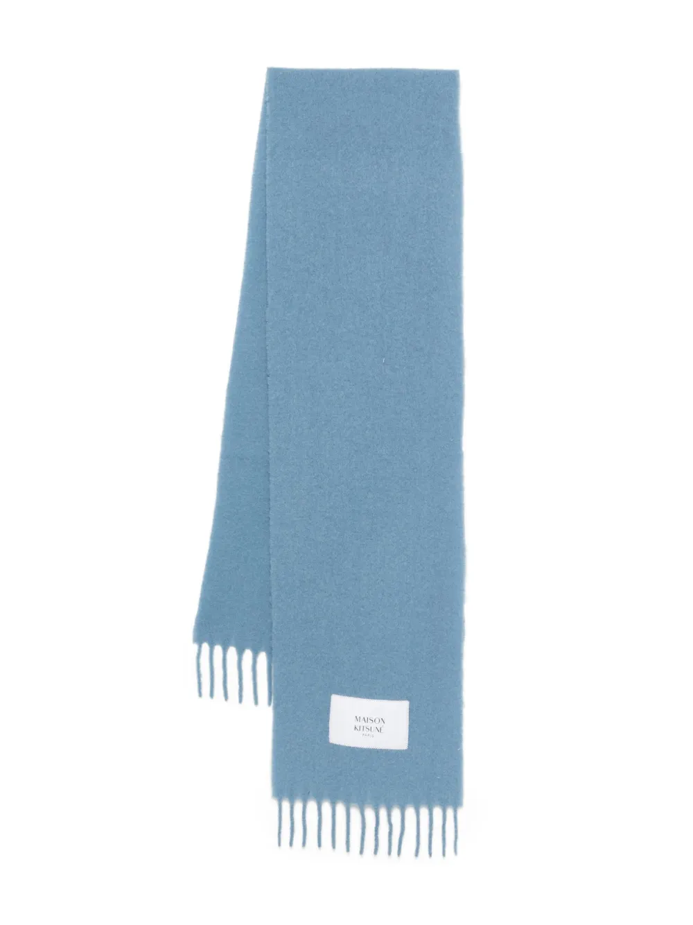 Maison Kitsuné fringed logo-patch scarf | Blue | Image 1