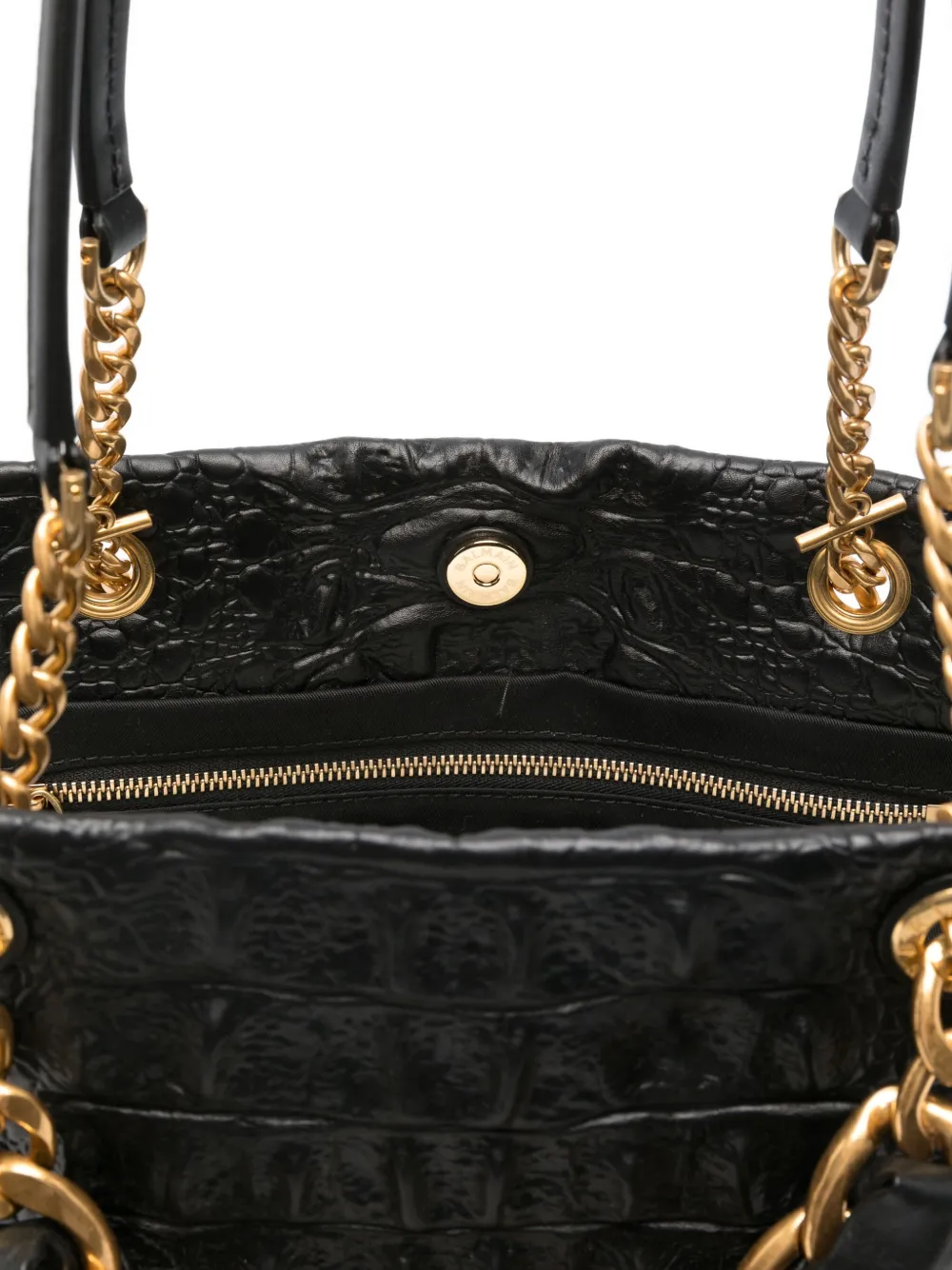 Balmain Leren shopper met ketting-reliëf Zwart
