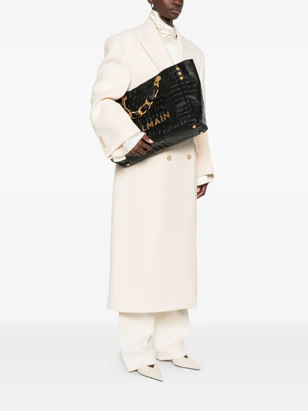 Balmain Leren shopper met ketting-reliëf - Zwart