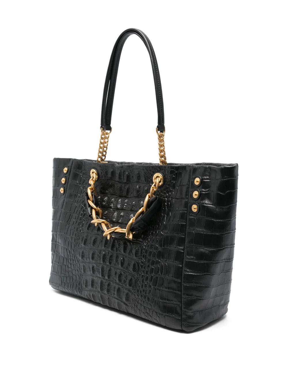 Balmain Leren shopper met ketting-reliëf Zwart